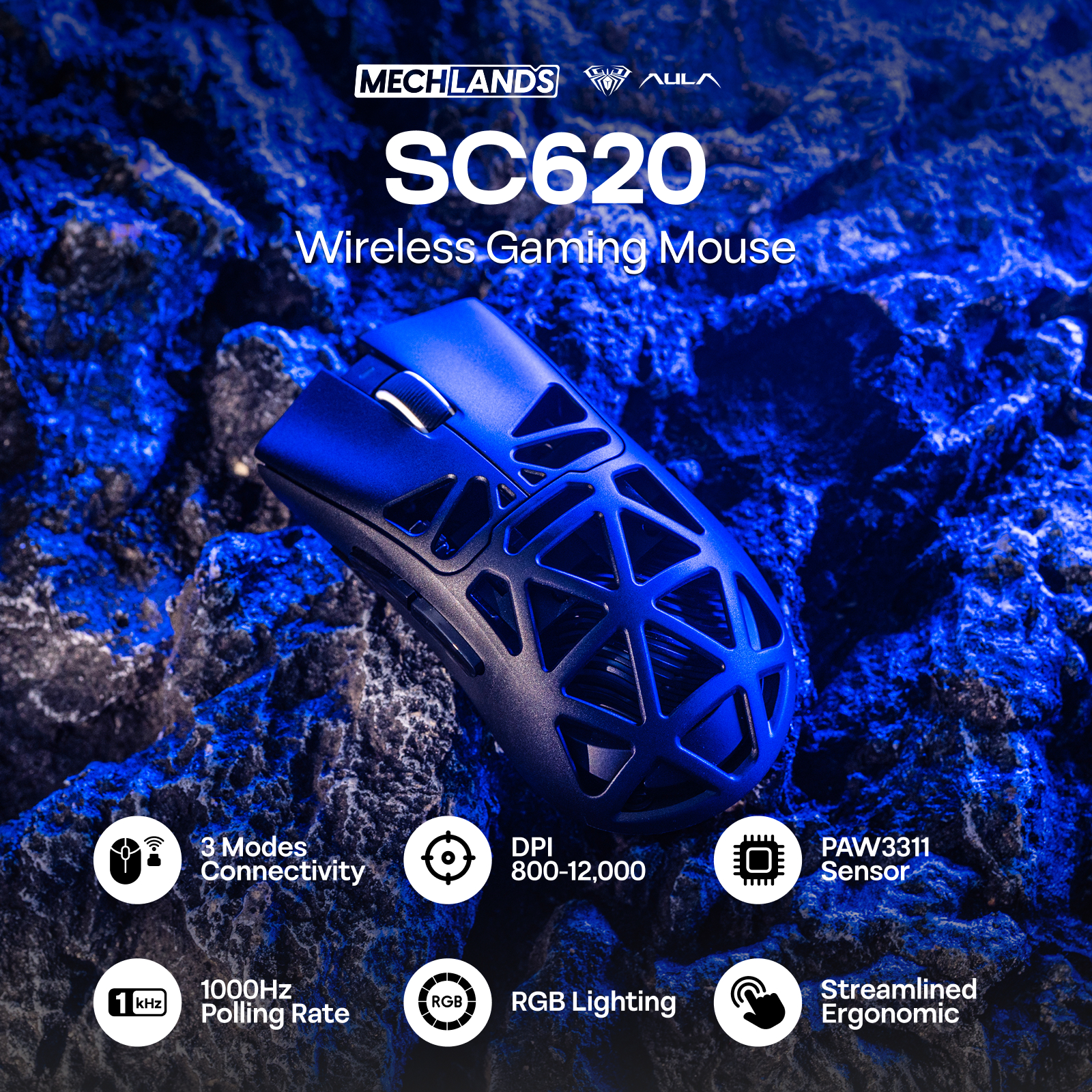 Herní myš AULA SC620 s kabelem/Bluetooth/2.4G