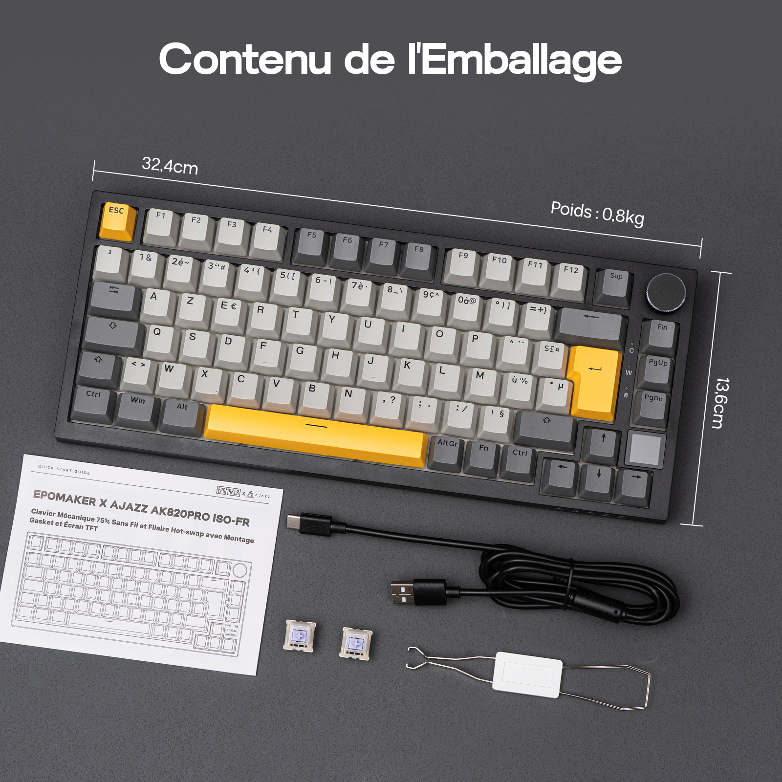 ISO-FR Layout EPOMAKER X AJAZZ AK820 PRO 75% AZERTY