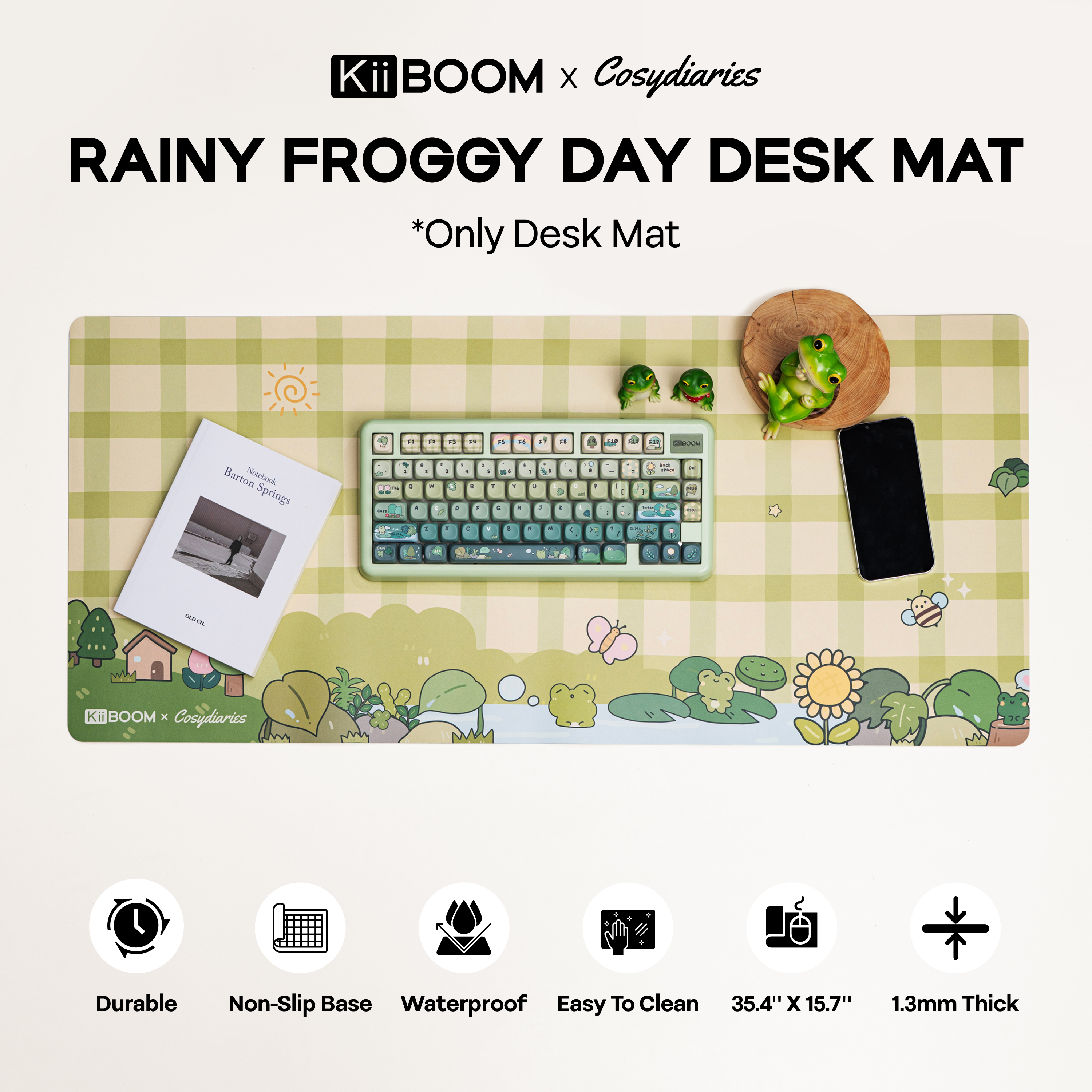 KiiBOOM X Cosydiaries Rainy Froggy Day Desk Mat 35.4