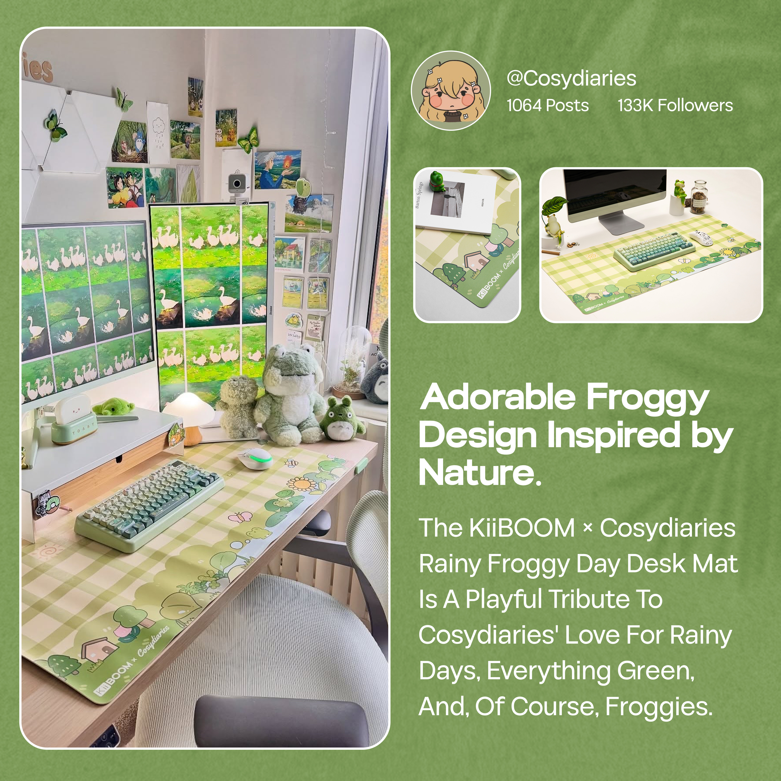 KiiBOOM X Cosydiaries Rainy Froggy Day Desk Mat 35.4