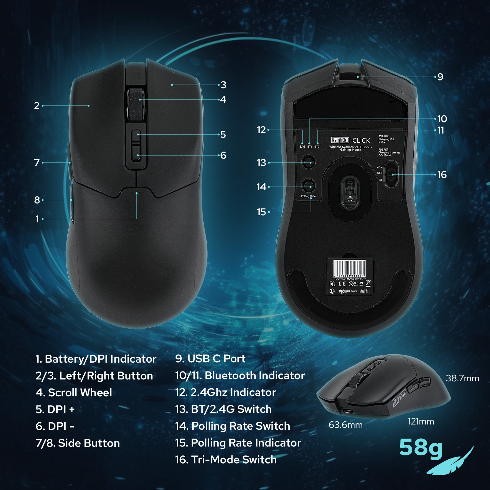 EPOMAKER Click Gaming Mouse Wireless