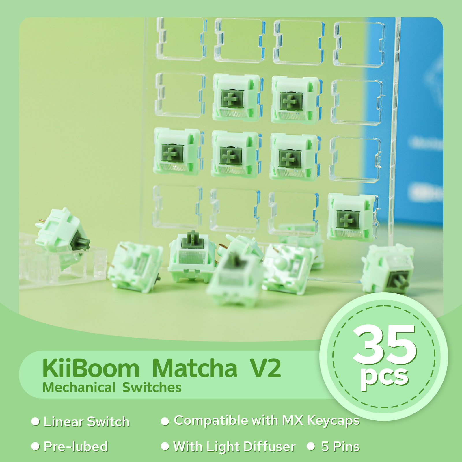 35 штук KiiBOOM Matcha Latte Switches V2 Linear 53 г