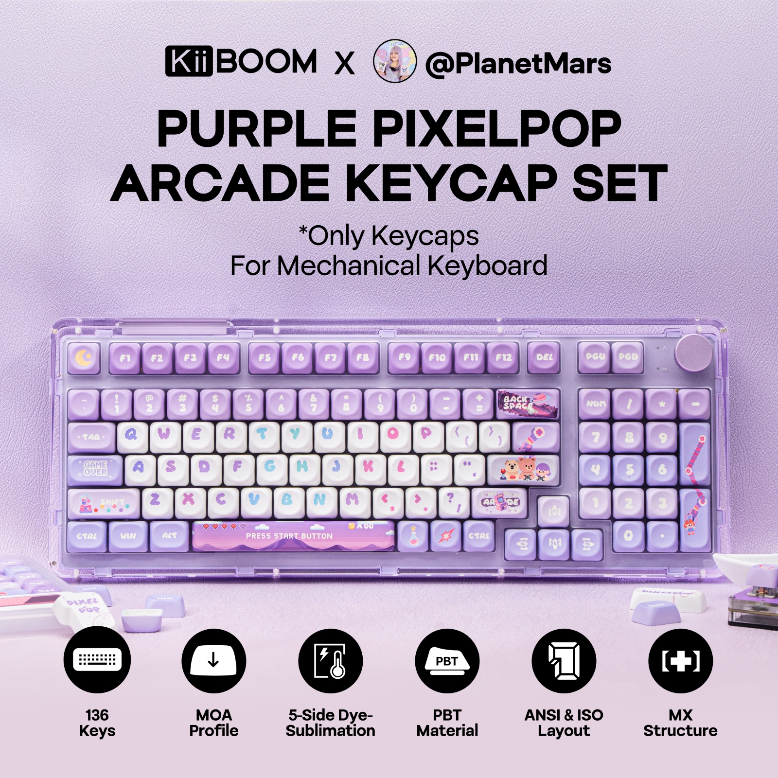 KiiBOOM X PlanetMars: Lilla Pixelpop Arcade-tastatur