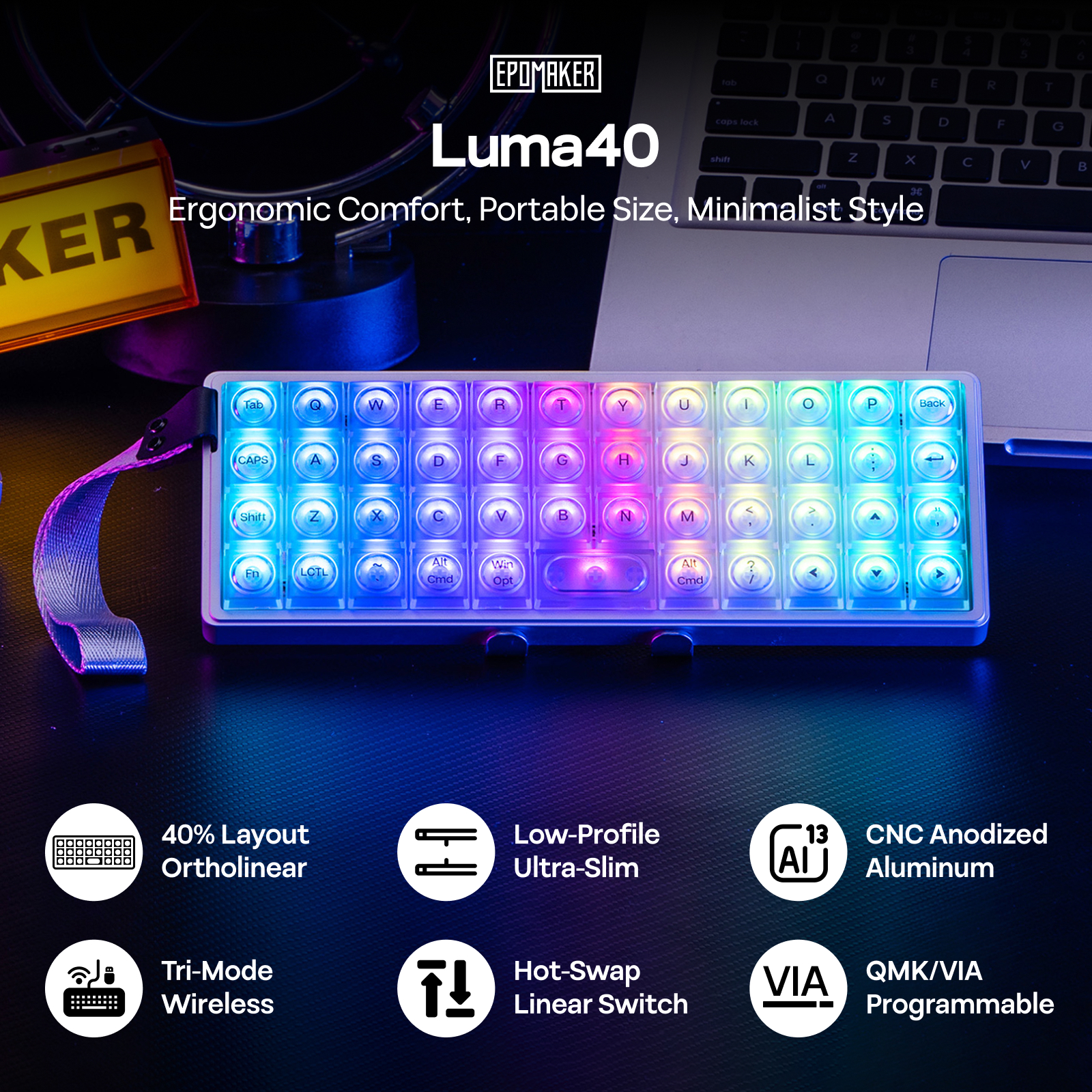 EPOMAKER Luma40 40% Ergonomic Ortholinear US Layout
