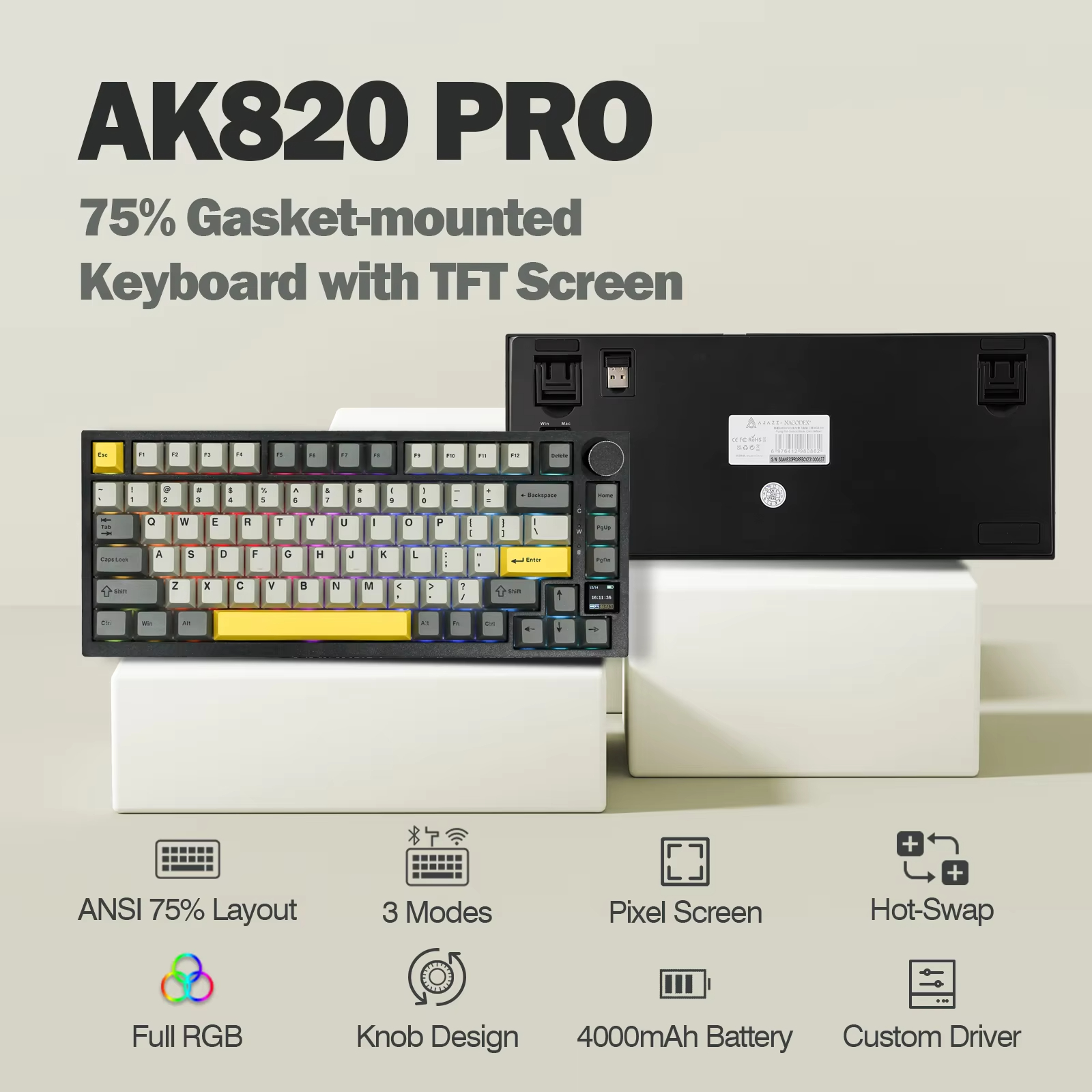 Ajazz AK820 Pro 75% Gasket-mounted Wired/Bluetooth