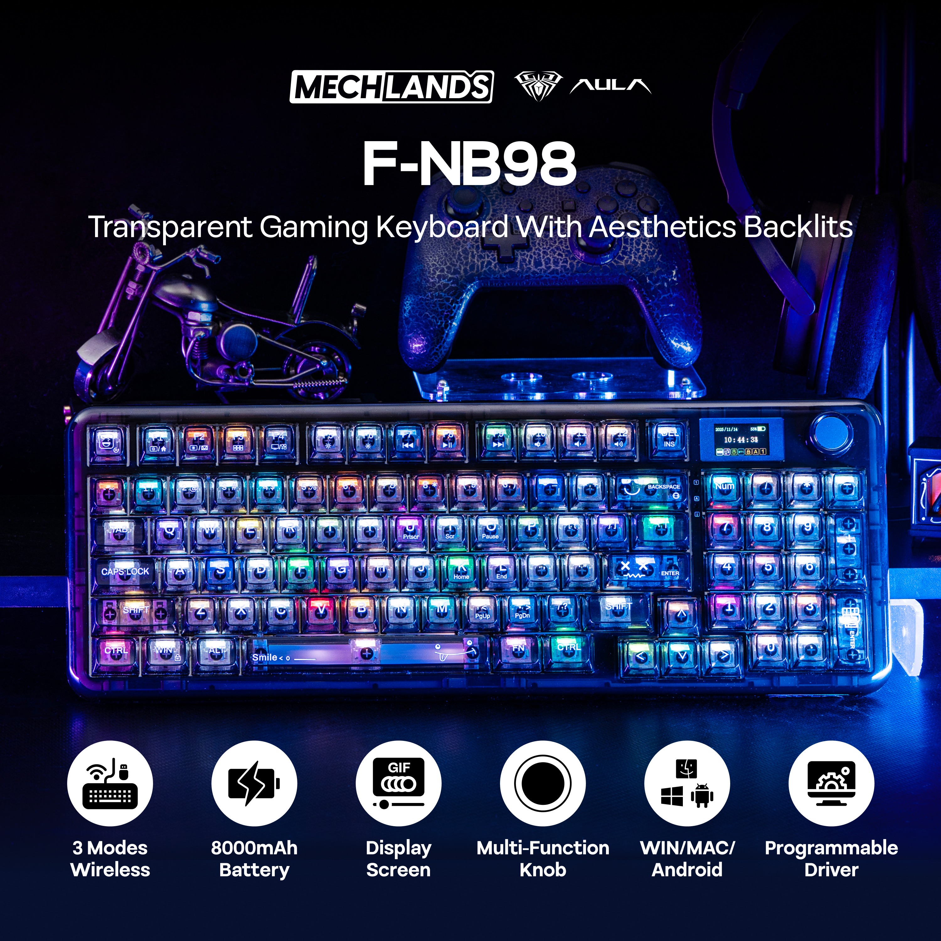 AULA F-NB98 96% ANSI US Layout Wired/BT/2.4Ghz