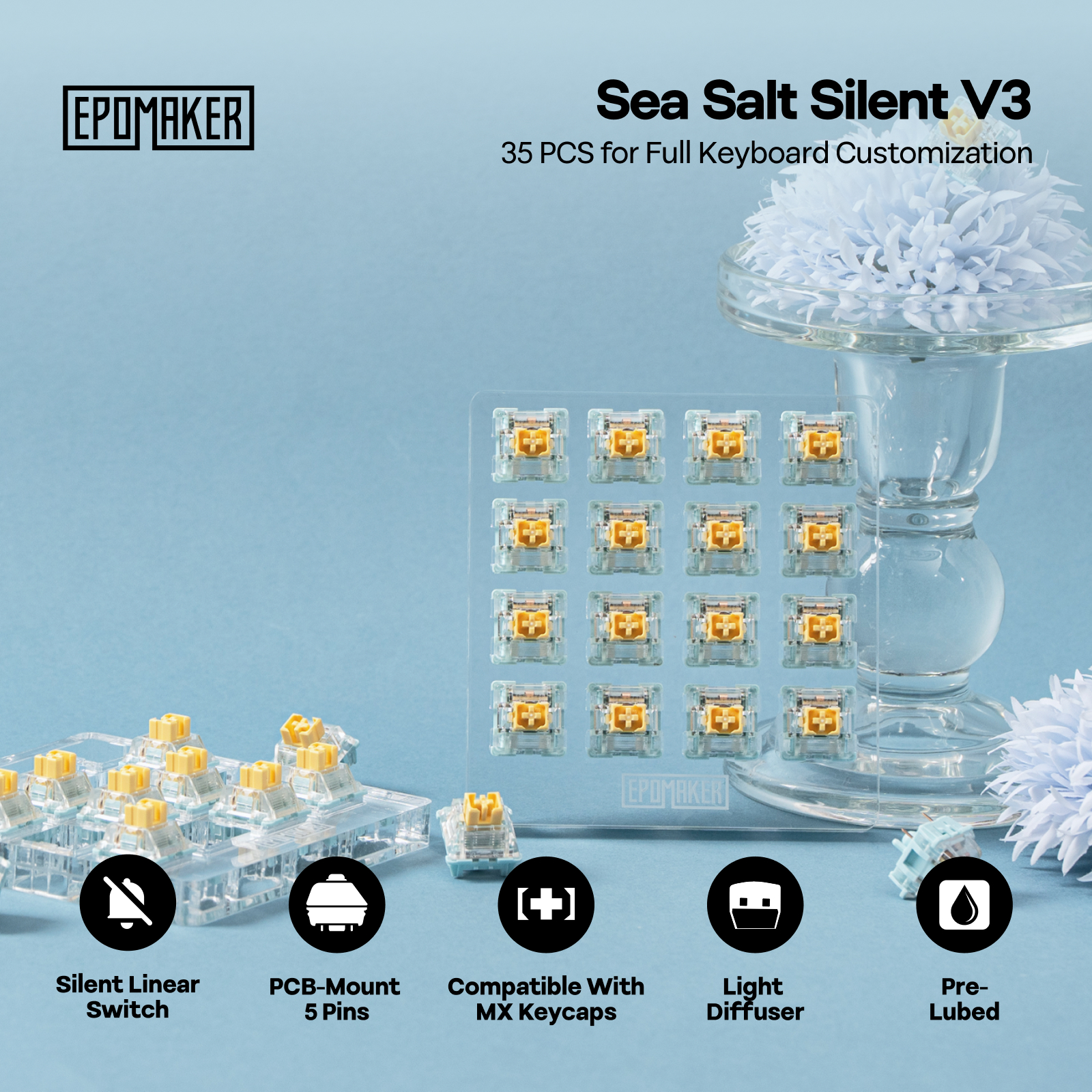 35 Pieces EPOMAKER Sea Salt Silent V3 Mechanical