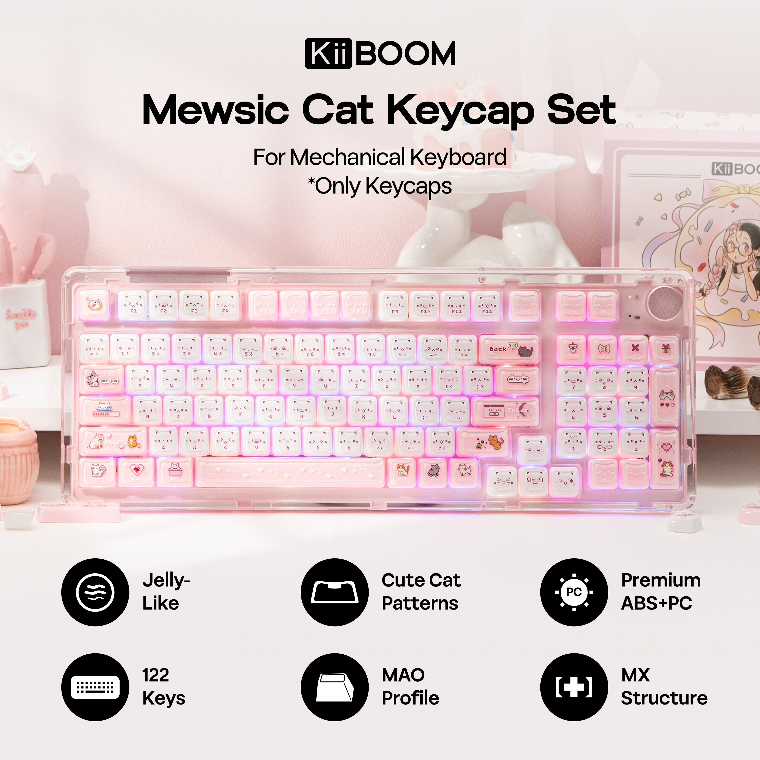 KiiBOOM Mewsic Jelly Keycap Set 122 MAO Profile ABS+PC