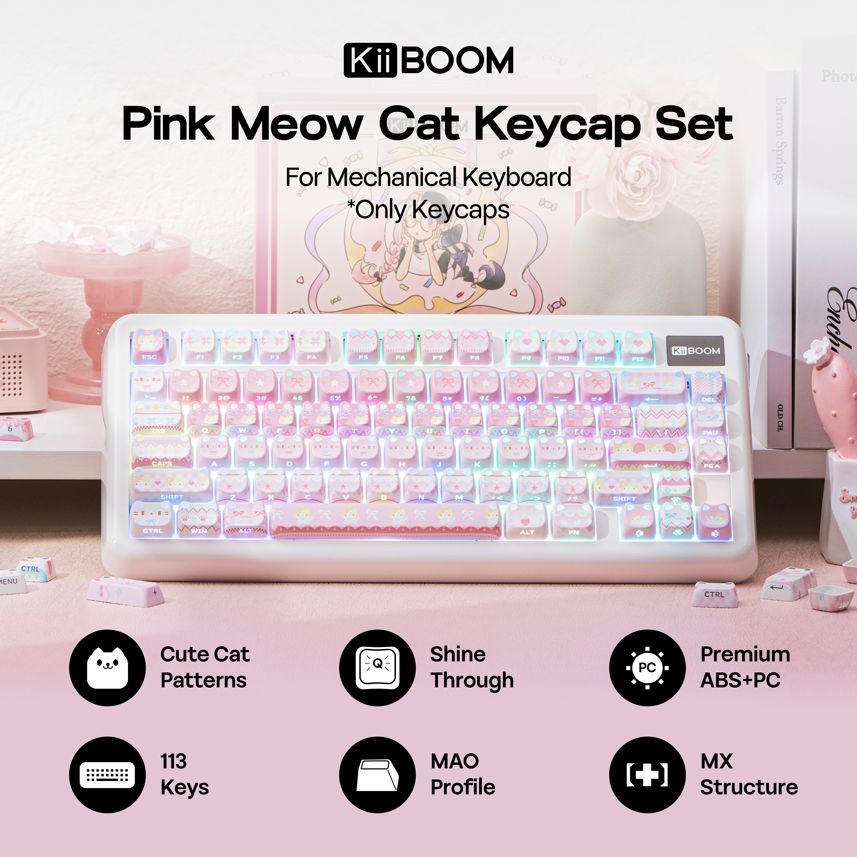 Комплект клавиши KiiBOOM Pink Meow / Meow Bow 113 MAO