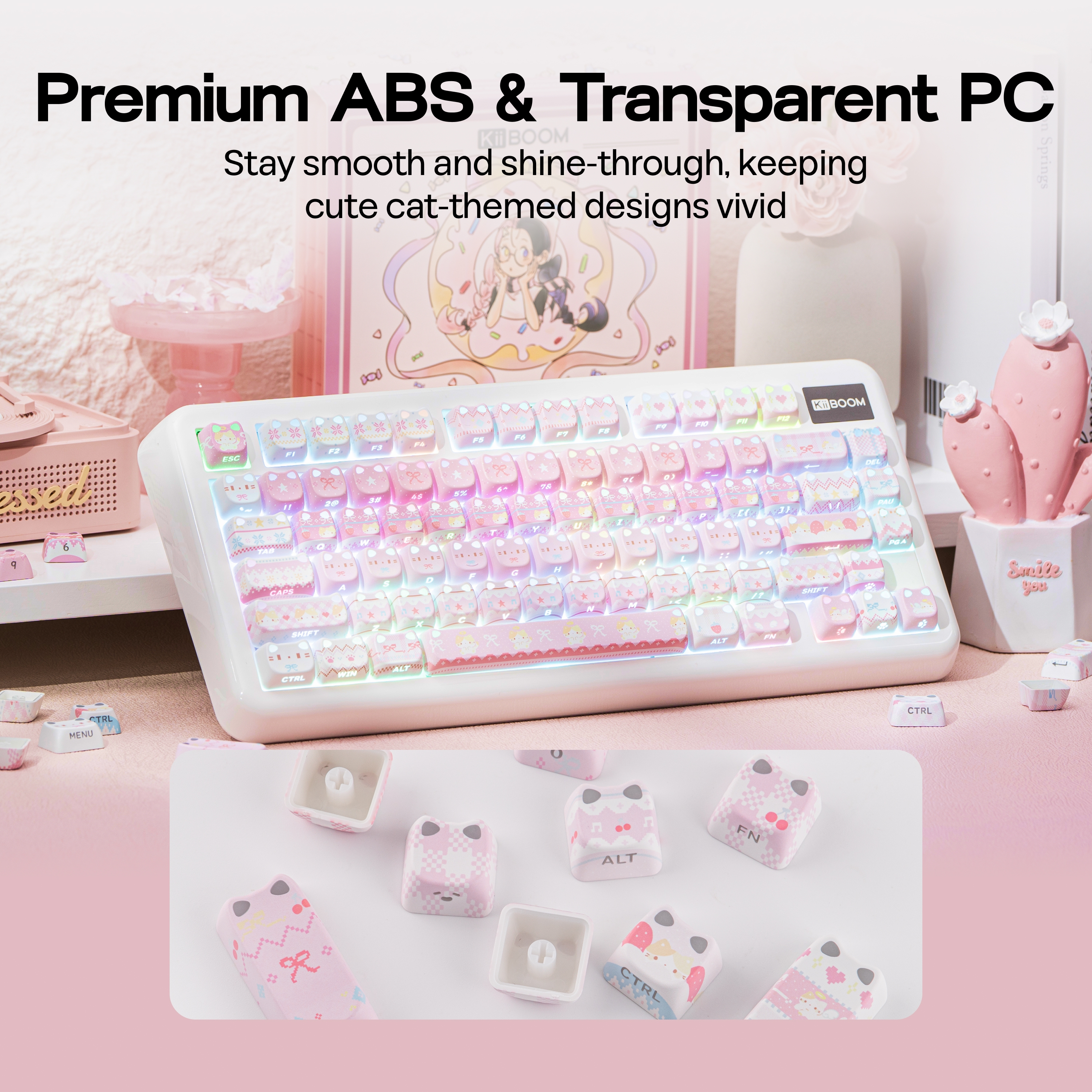Комплект клавиши KiiBOOM Pink Meow / Meow Bow 113 MAO