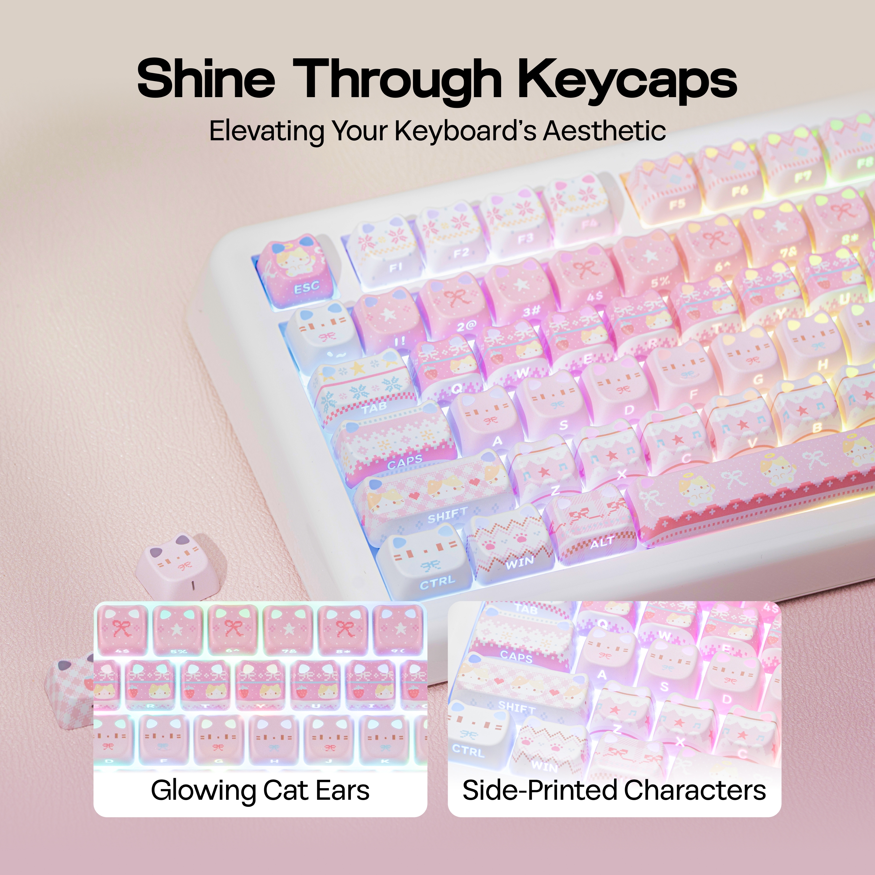 Комплект клавиши KiiBOOM Pink Meow / Meow Bow 113 MAO