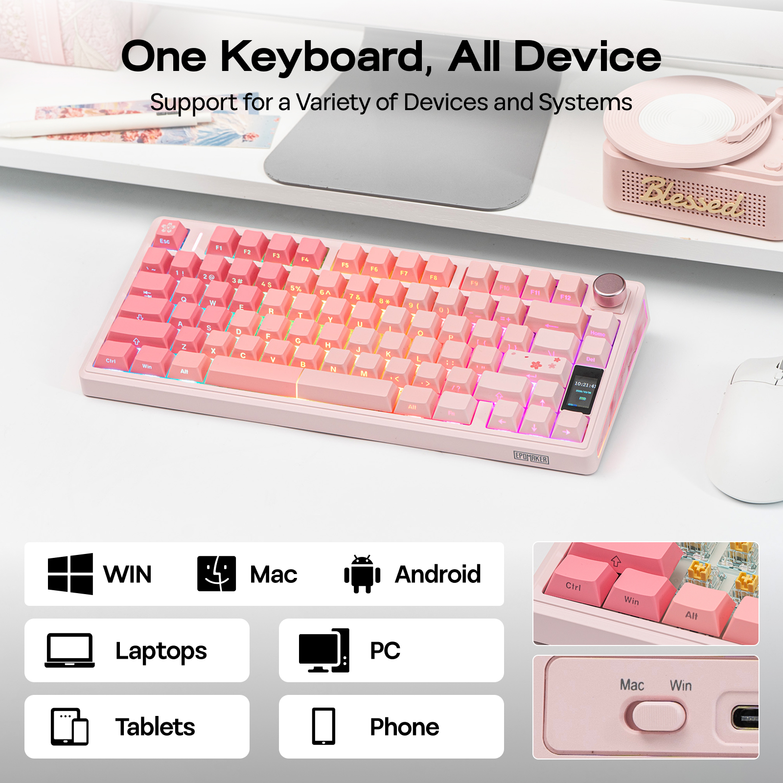 EPOMAKER TH80 V2 PRO 75% ANSI USA QWERTY paigutus