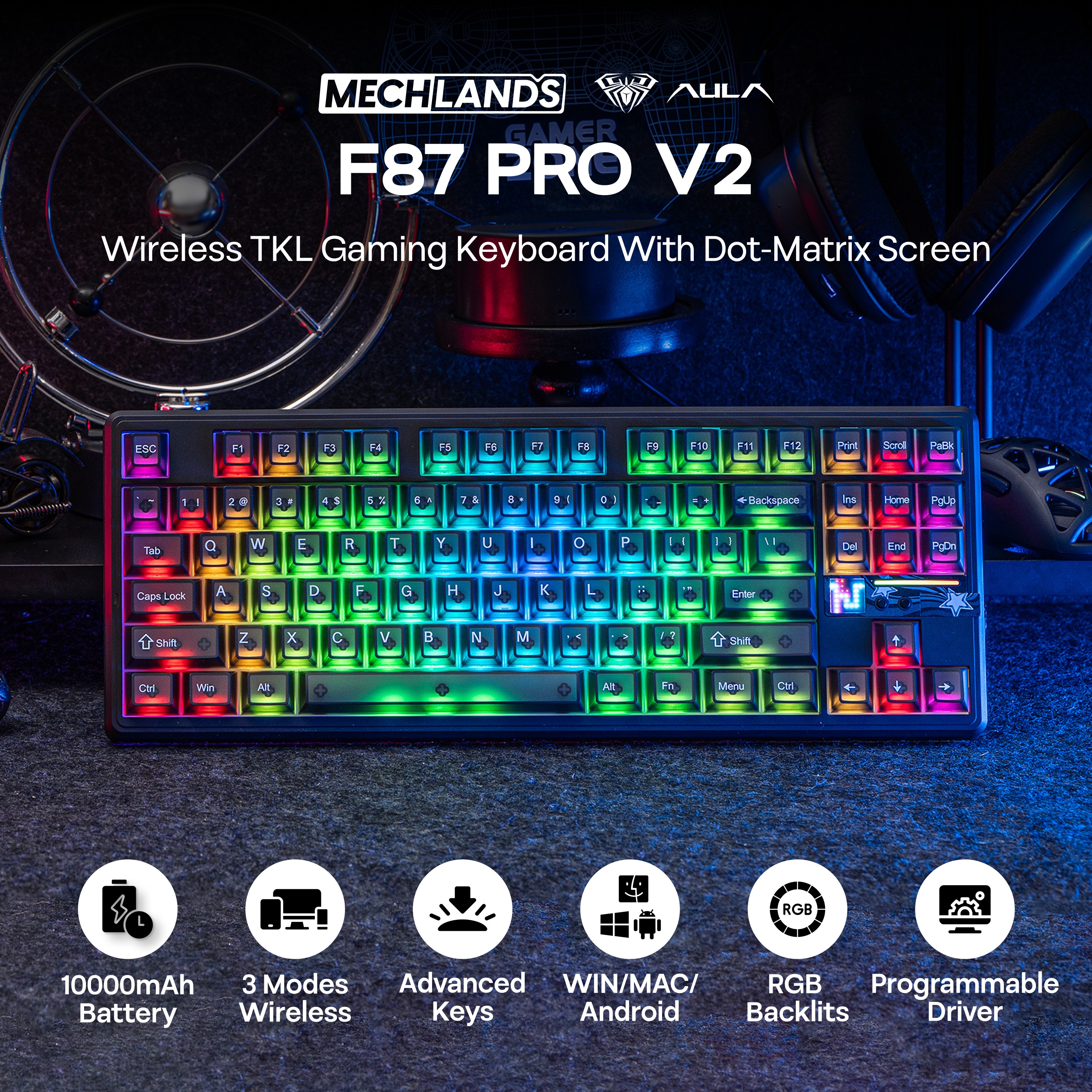 AULA F87 PRO V2 TKL 미국 ANSI 레이아웃 유선/블루투스/2.4GHz