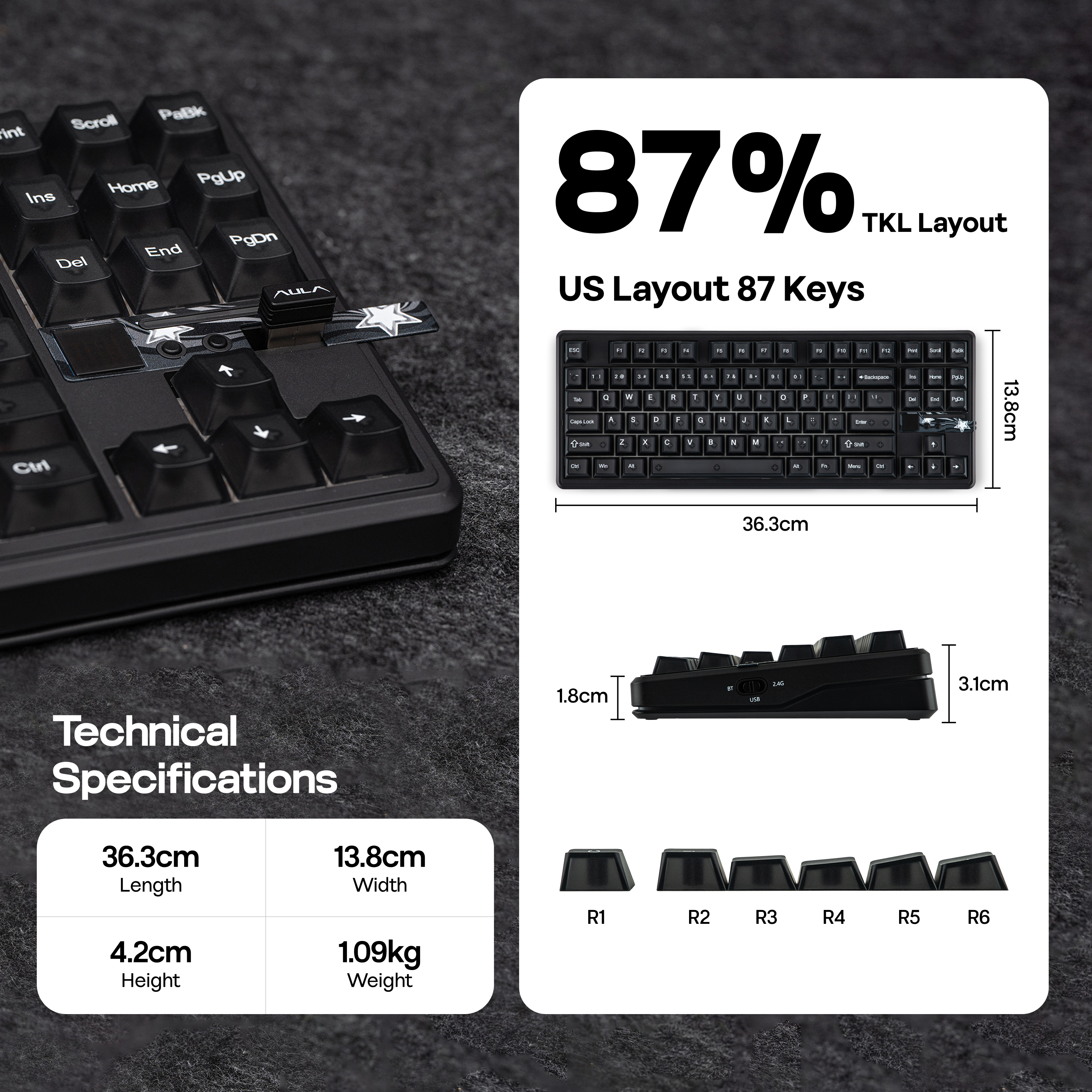 AULA F87 PRO V2 TKL 미국 ANSI 레이아웃 유선/블루투스/2.4GHz