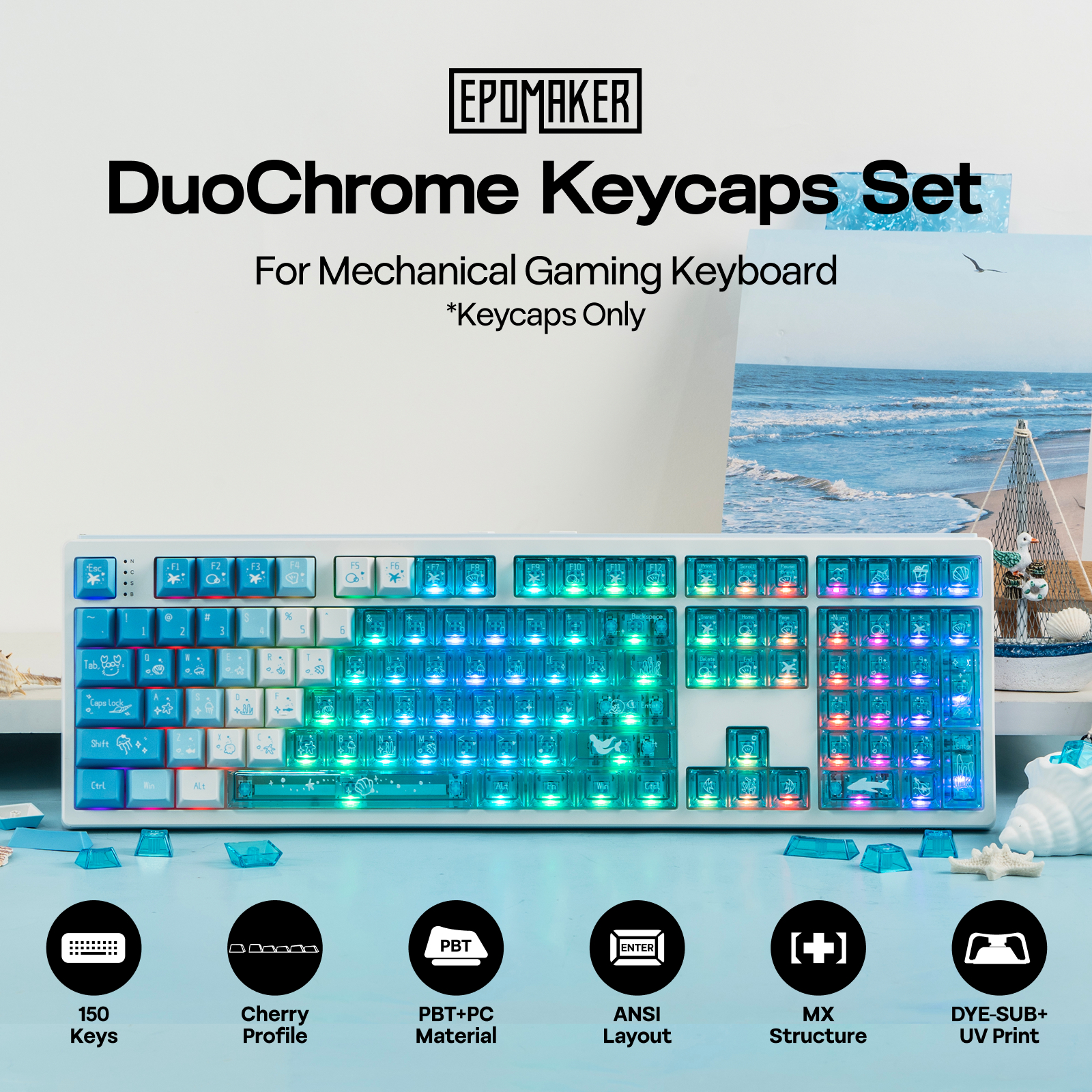 EPOMAKER DuoChrome Shine Through Keycaps Set 150