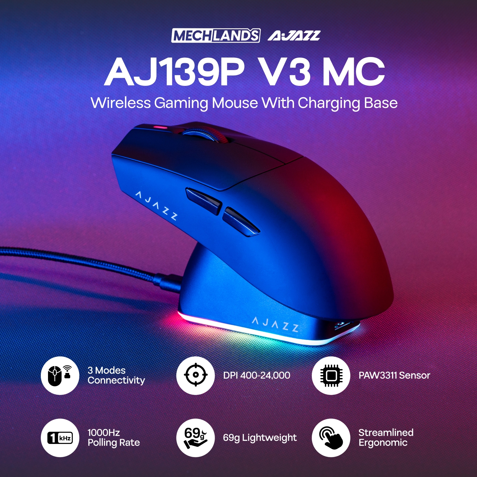 Souris de jeu tri-mode AJAZZ AJ139P V3 MC/AJ139P V3 MAX