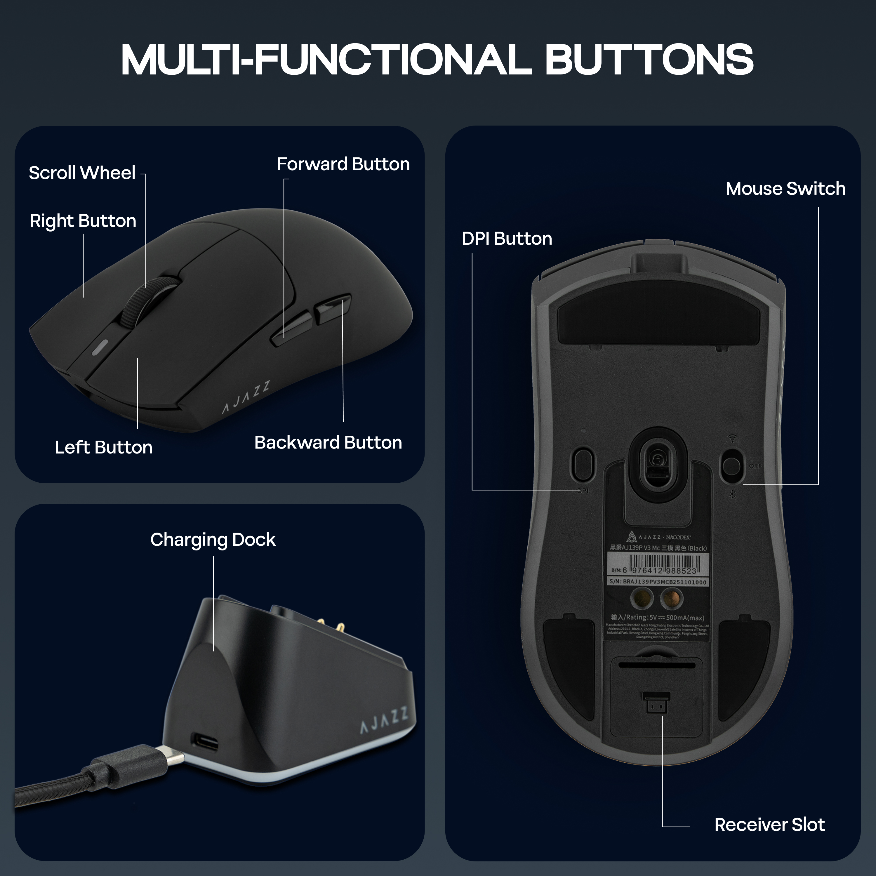 Souris de jeu tri-mode AJAZZ AJ139P V3 MC/AJ139P V3 MAX