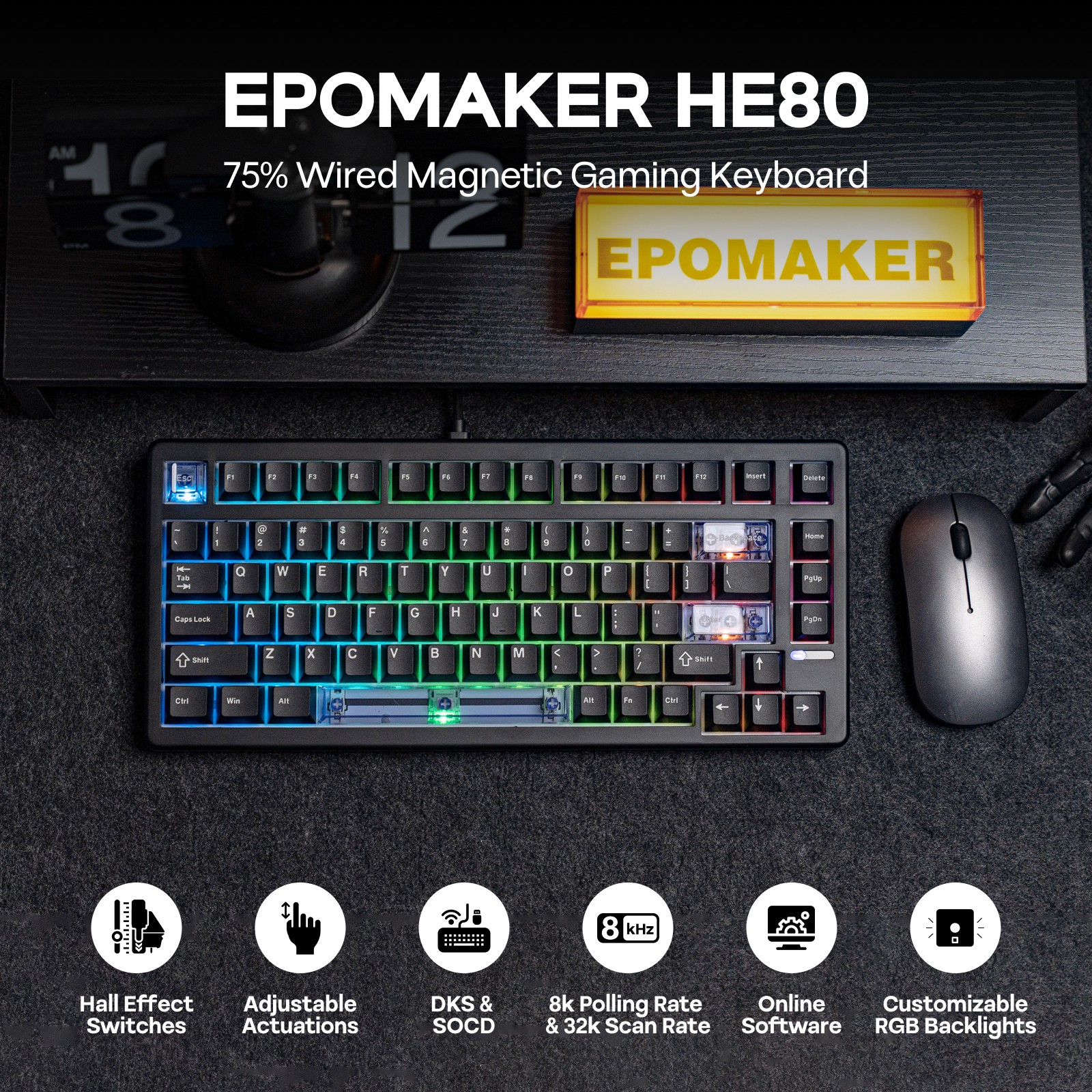 אטם EPOMAKER HE80 75% קומפקטי, אטם קווי, אולם