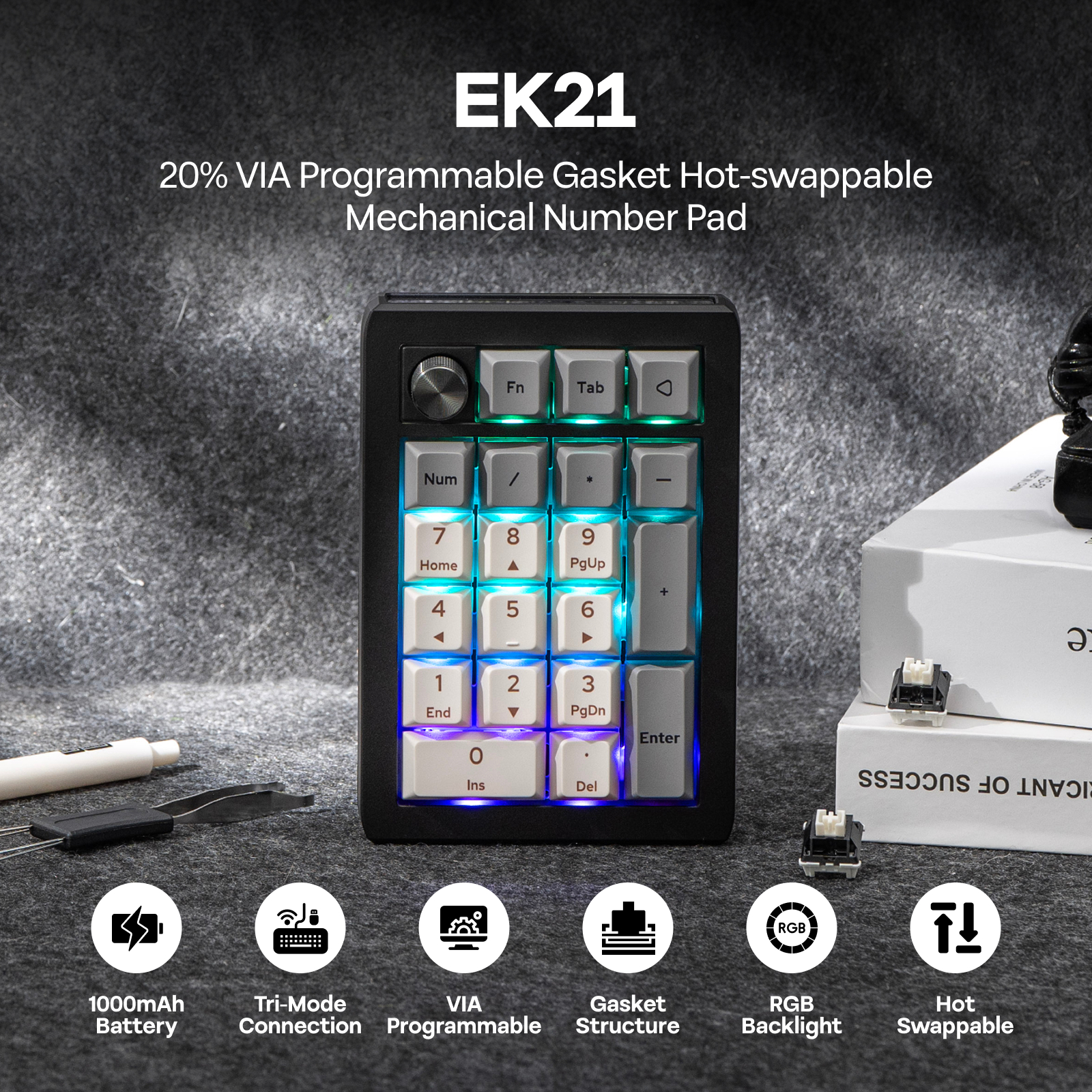 EPOMAKER EK21 20% компактан распоред VIA програмабилан