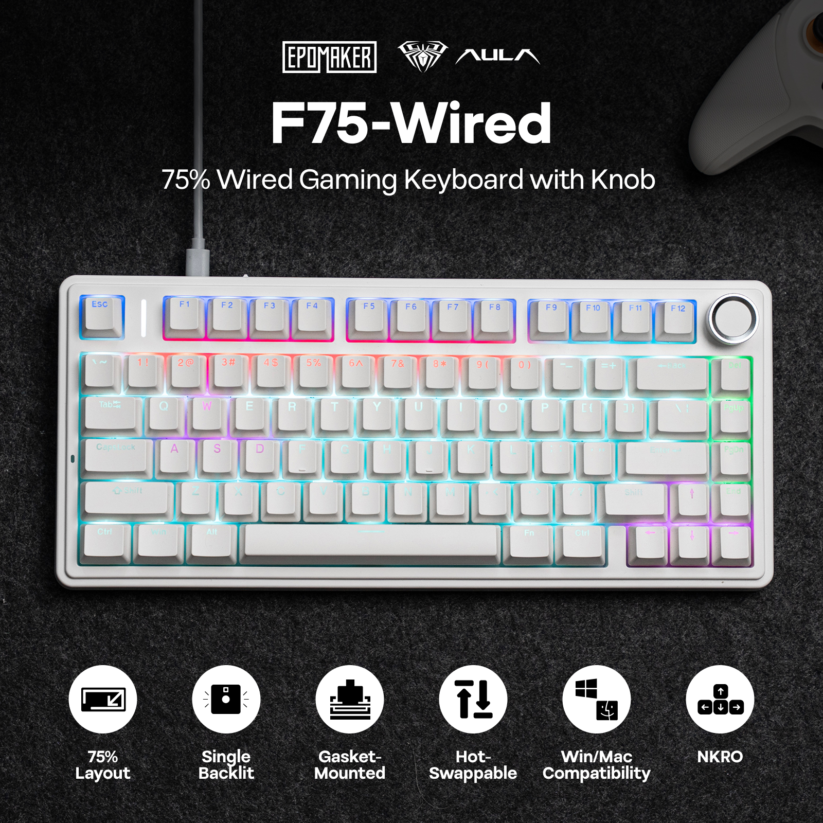 EPOMAKER x AULA F75 Само жичано 75% ANSI US распоред