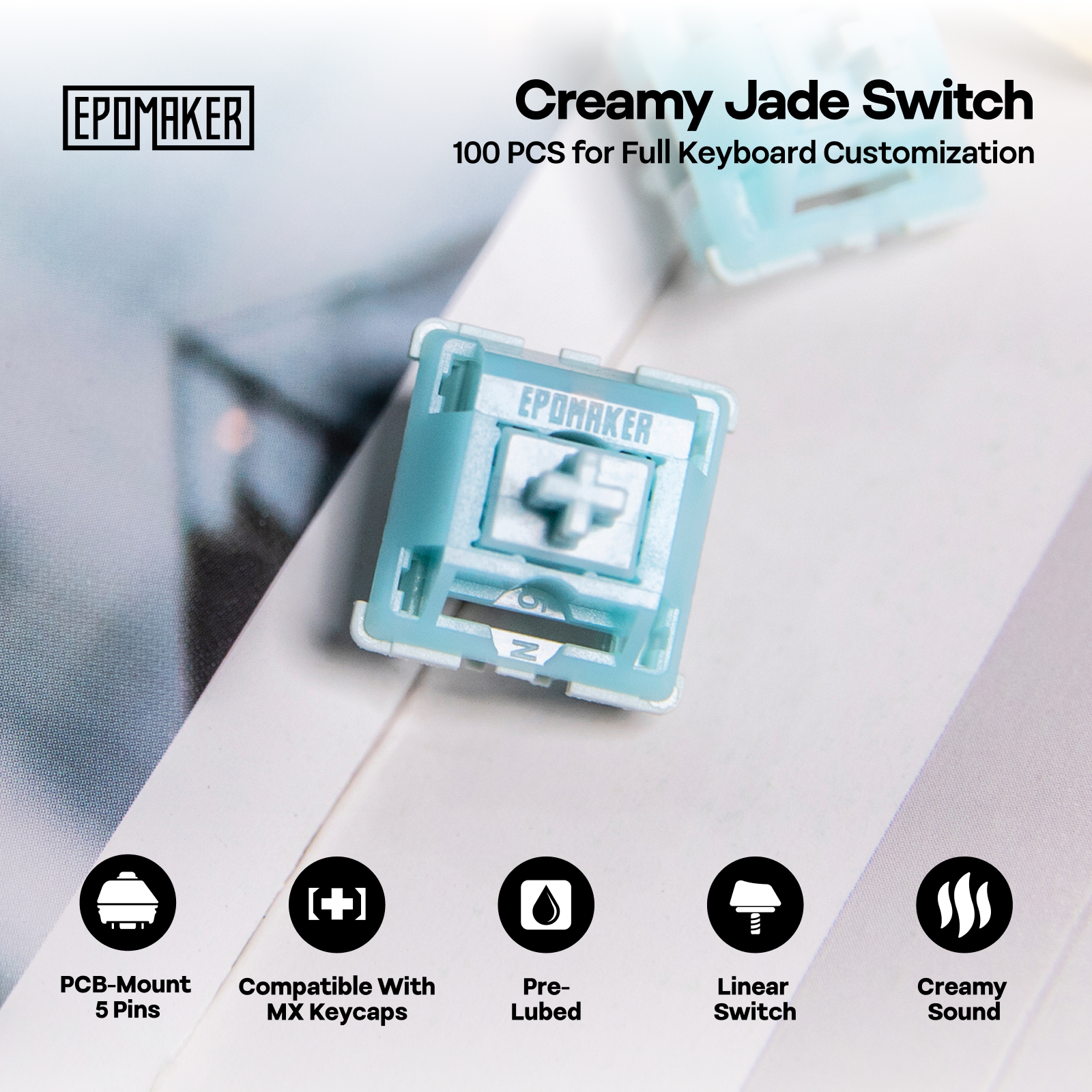 100 Pieces EPOMAKER Creamy Jade Linear Switch