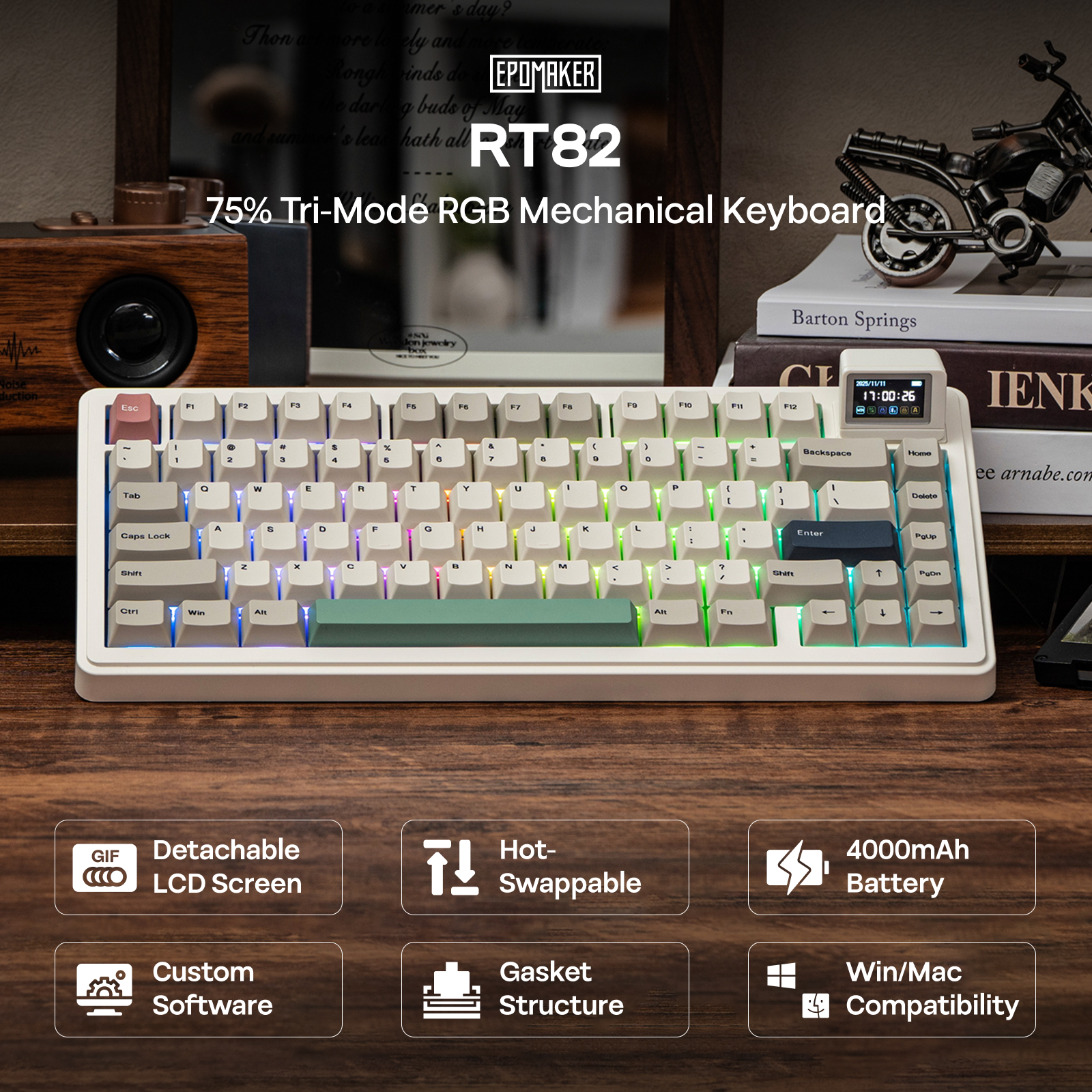 EPOMAKER RT82 QMK/VIA 75 % amerikansk QWERTY-layout