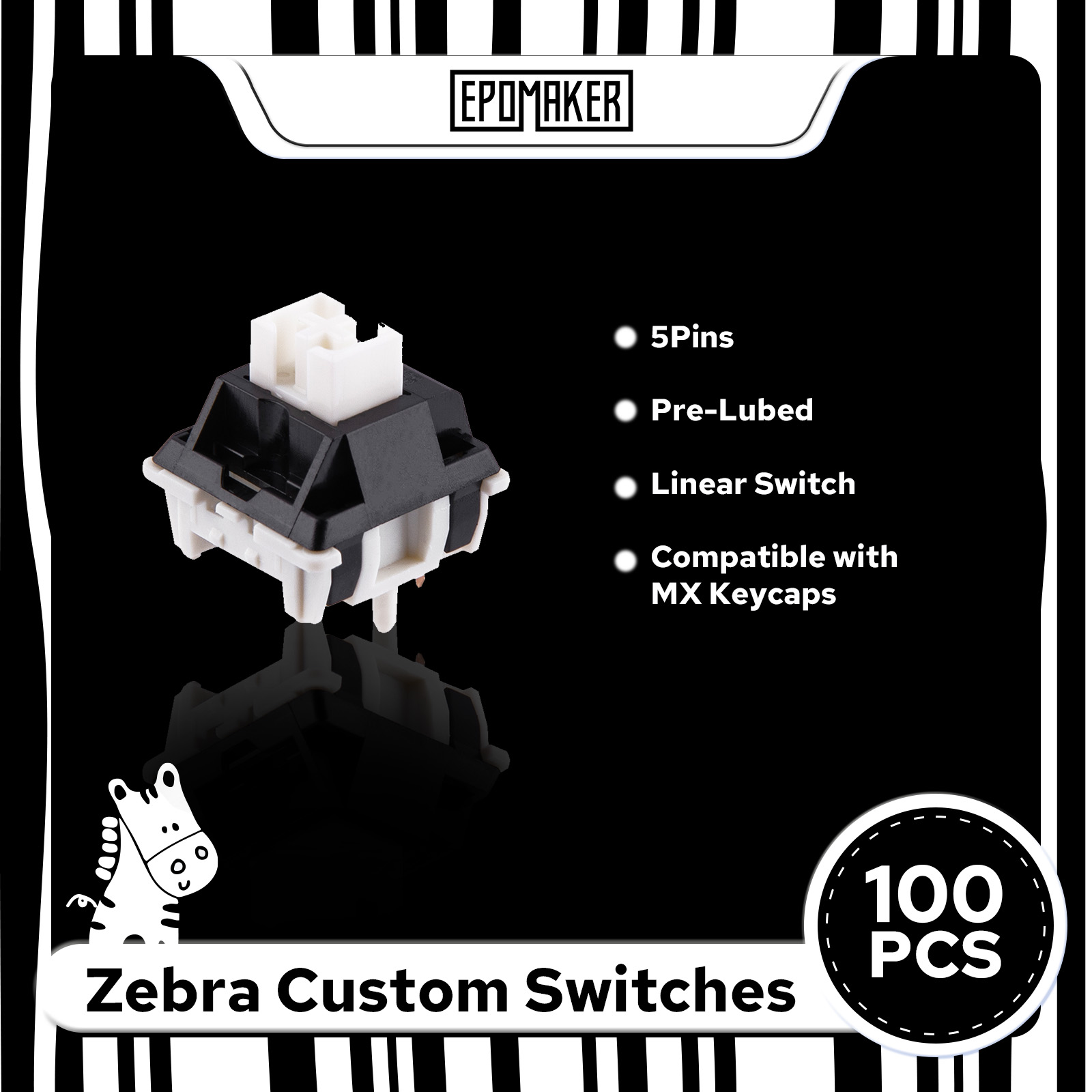 100 Pieces EPOMAKER Zebra 40gf 5-Pin Pre-lubed Linear