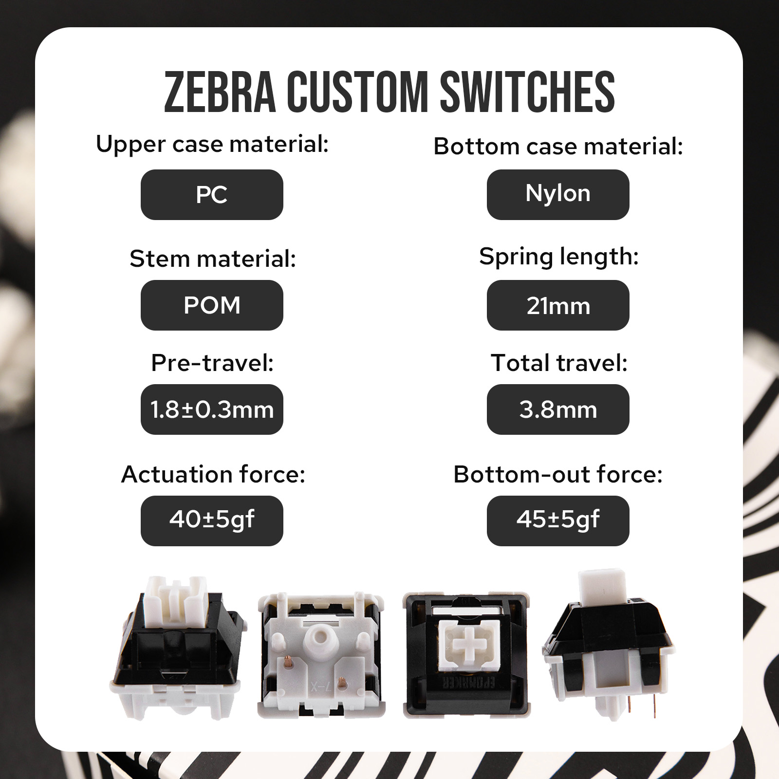 100 Pieces EPOMAKER Zebra 40gf 5-Pin Pre-lubed Linear