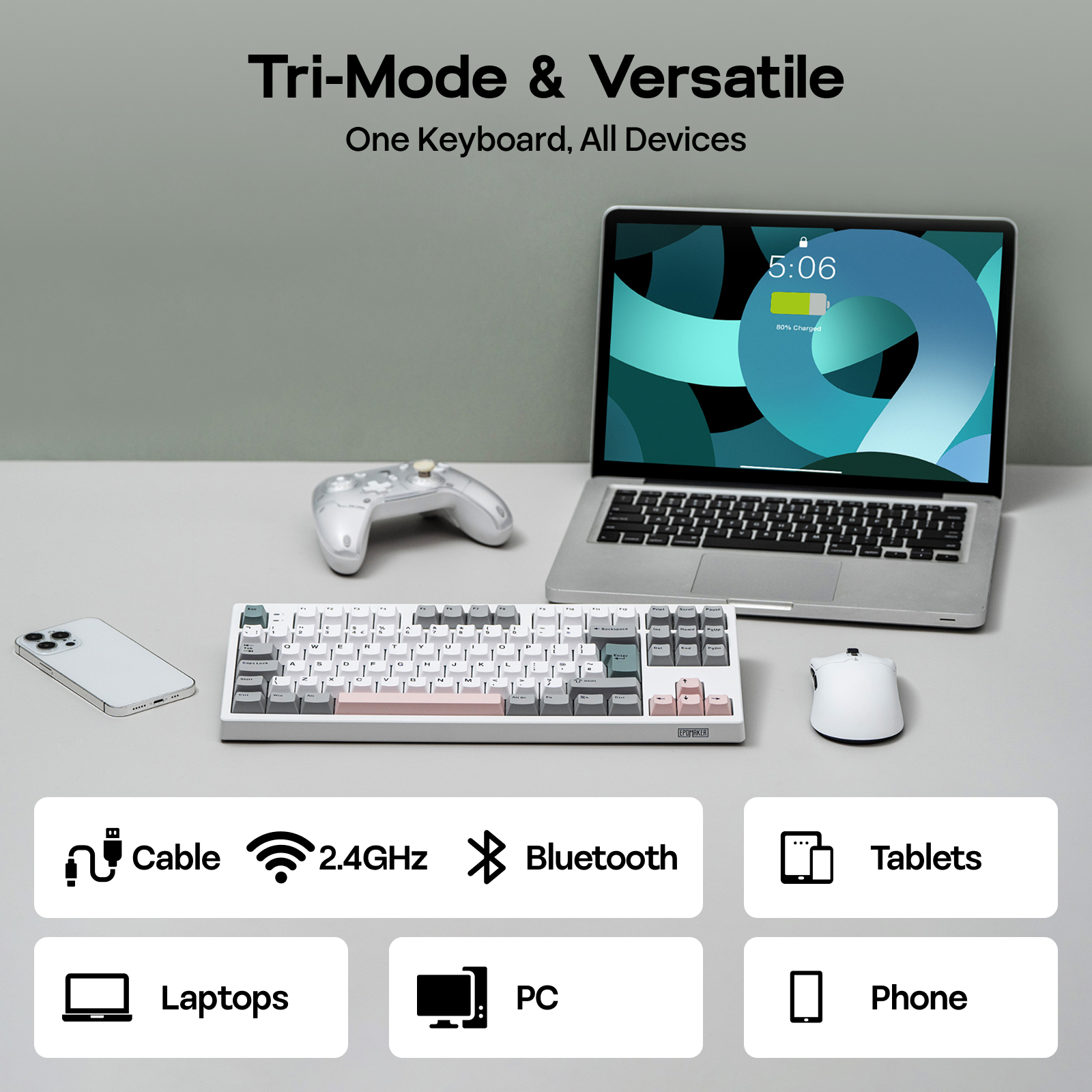 ISO-UK Layout EPOMAKER TH87 TKL Layout Wired/BT/2.4Ghz