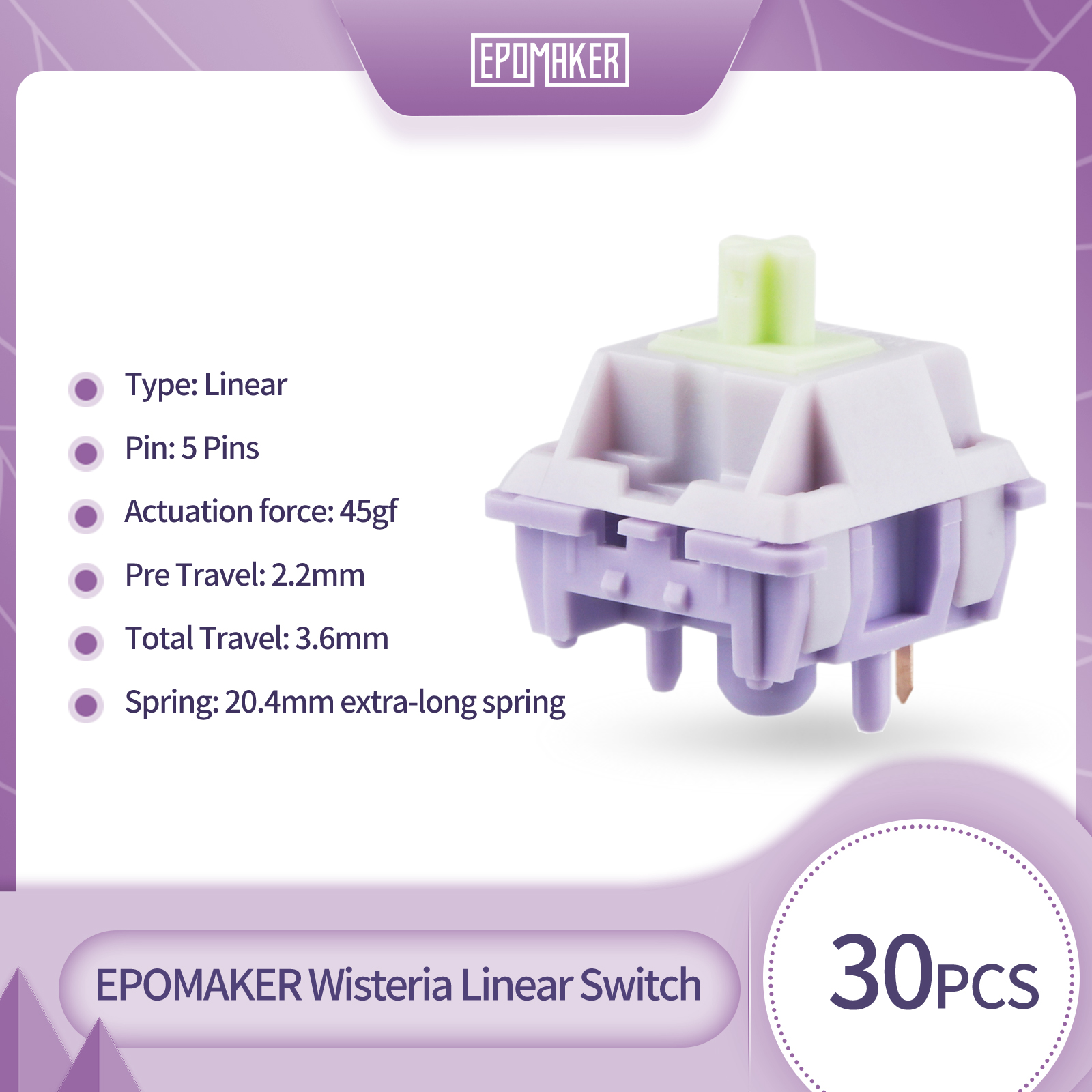 30/100 sztuk EPOMAKER Wisteria Linear 45gf Factory