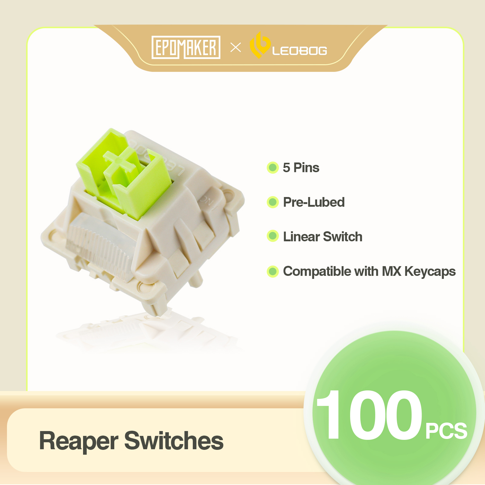 100 Pieces EPOMAKER x LEOBOG Reaper 5-Pin 45gf Linear