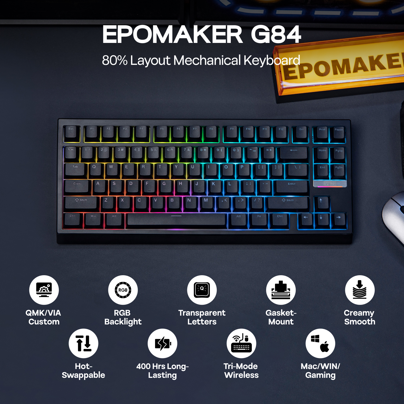 EPOMAKER G84 VIA 80% Layout Hot-Swap Gasket-Mounted