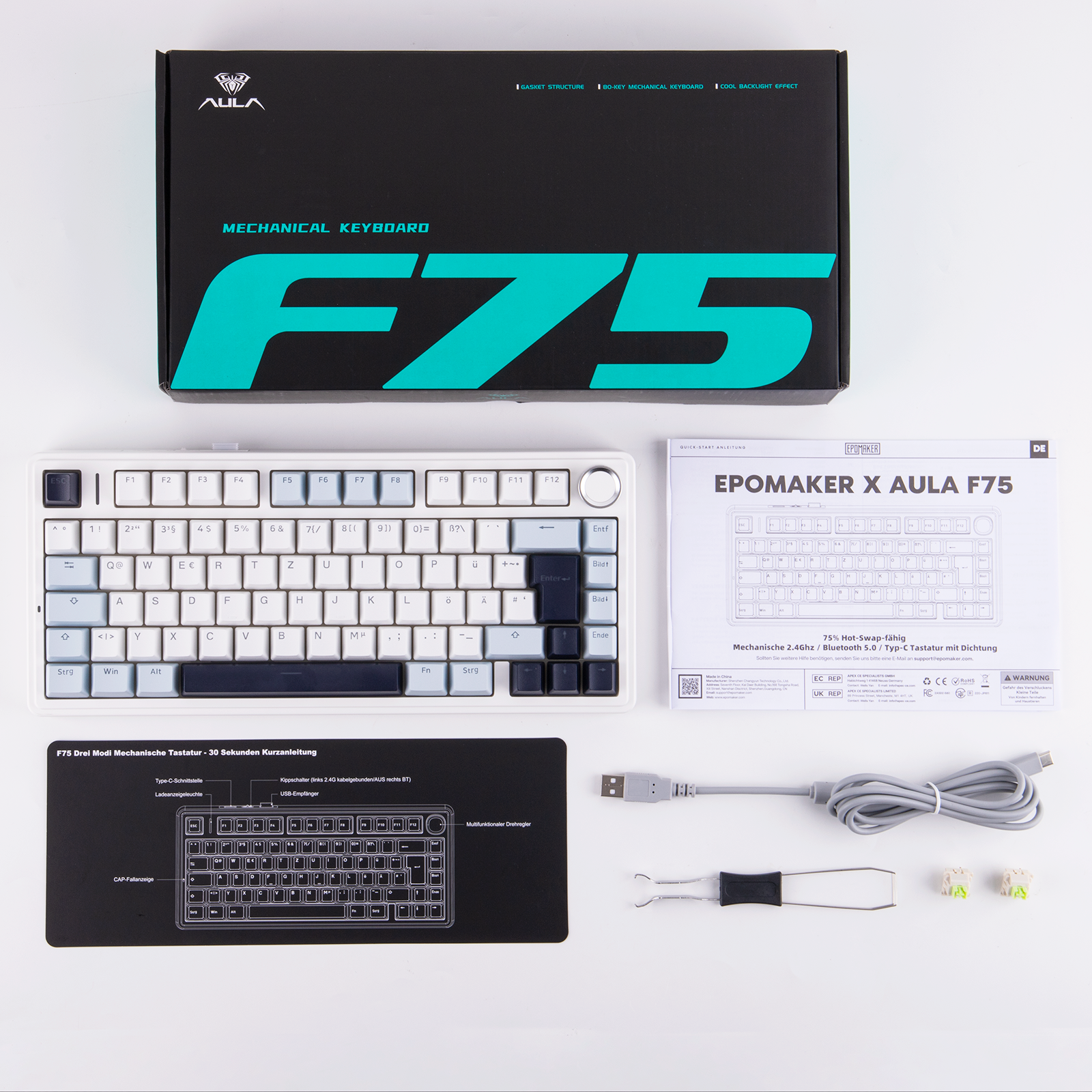 EPOMAKER x AULA F75 ISO-DE kolmerežiimiline ühenduvus