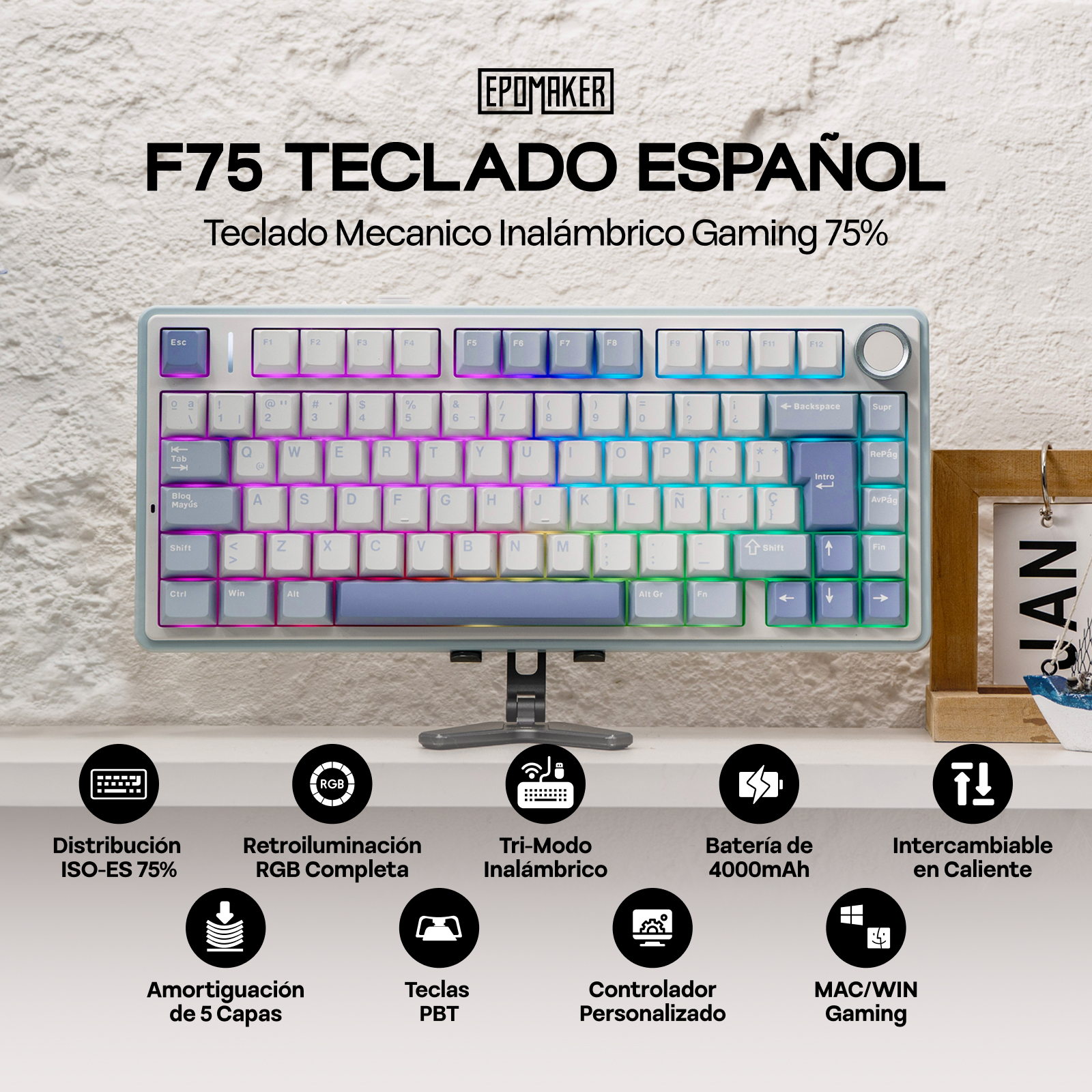 EPOMAKER AULA F75 ISO-ES 75% Spanish QWERTY Hot-Swap
