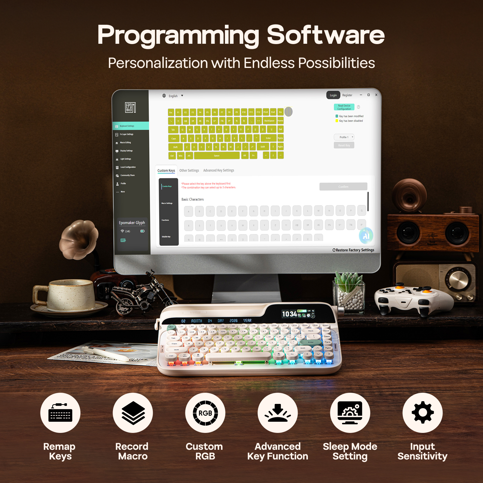 EPOMAKER Glyph 75 % ANSI JAV išdėstymas Laidinis / 2,4