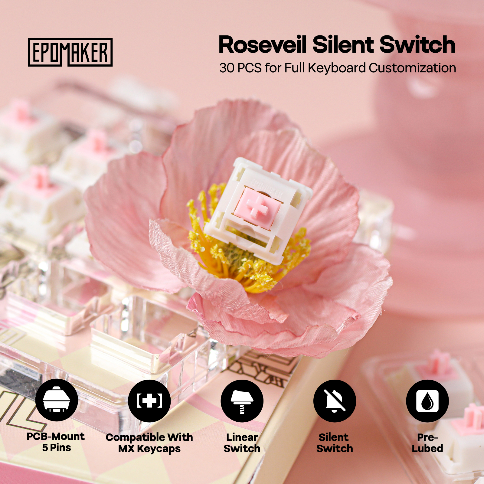 30 Pieces EPOMAKER Roseveil Silent 5-Pin 32gf