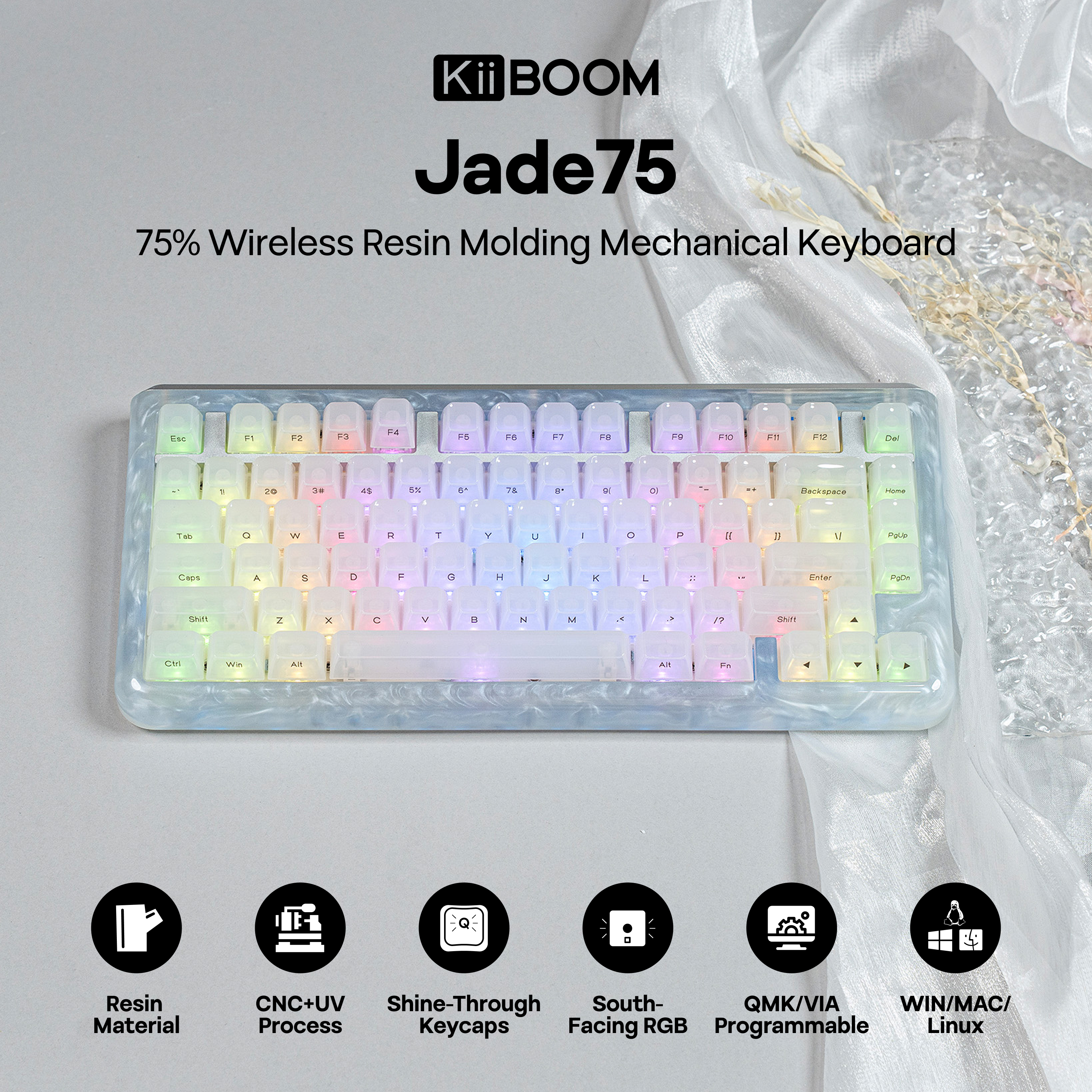 KiiBOOM Jade75 QMK/VIA 75% гаряча заміна, монтований у