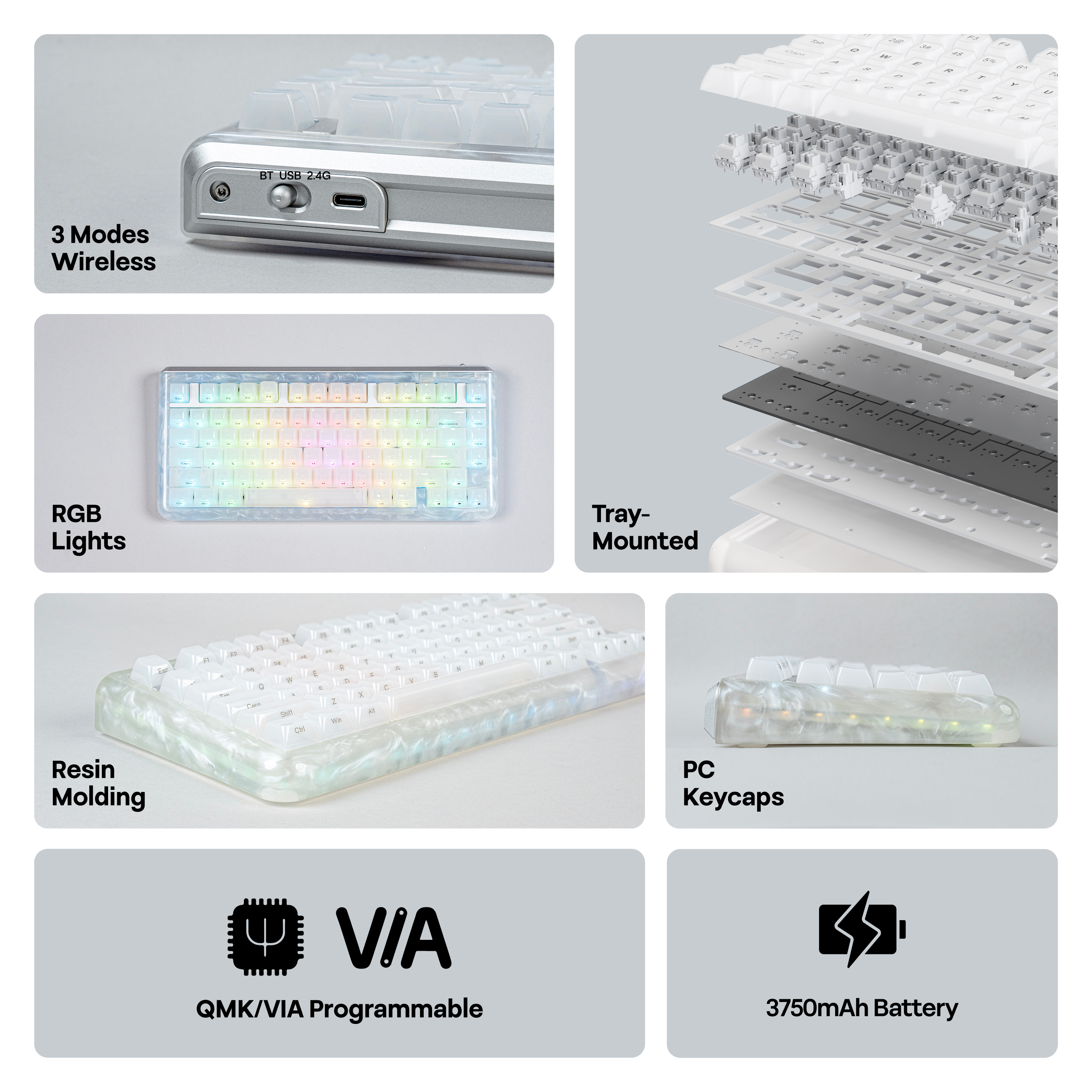 KiiBOOM Jade75 QMK/VIA 75% гаряча заміна, монтований у