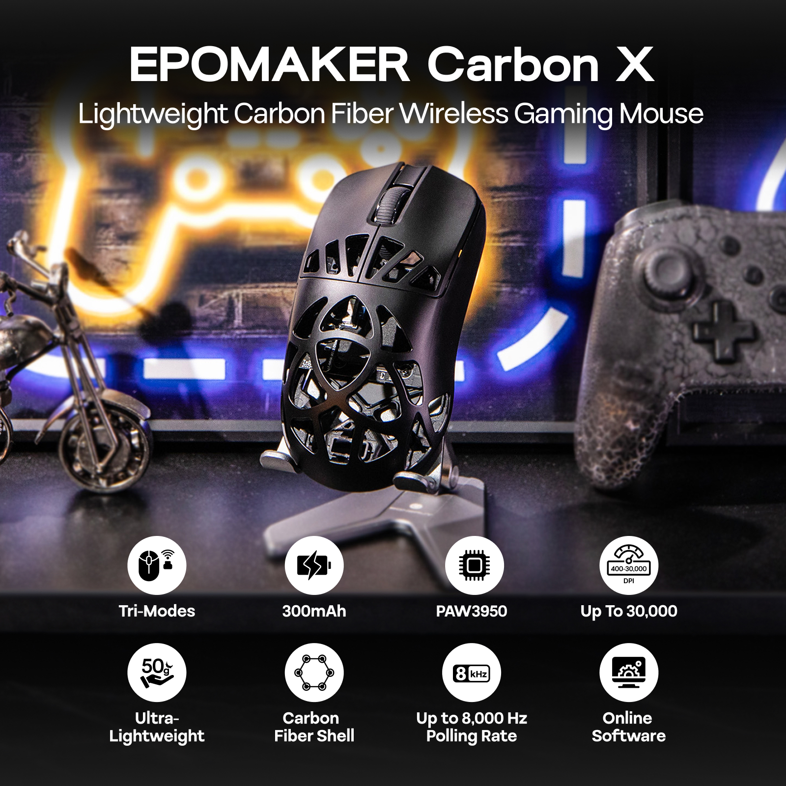 EPOMAKER Carbon X Wired/2.4G/BT Wireless Gaming Mouse