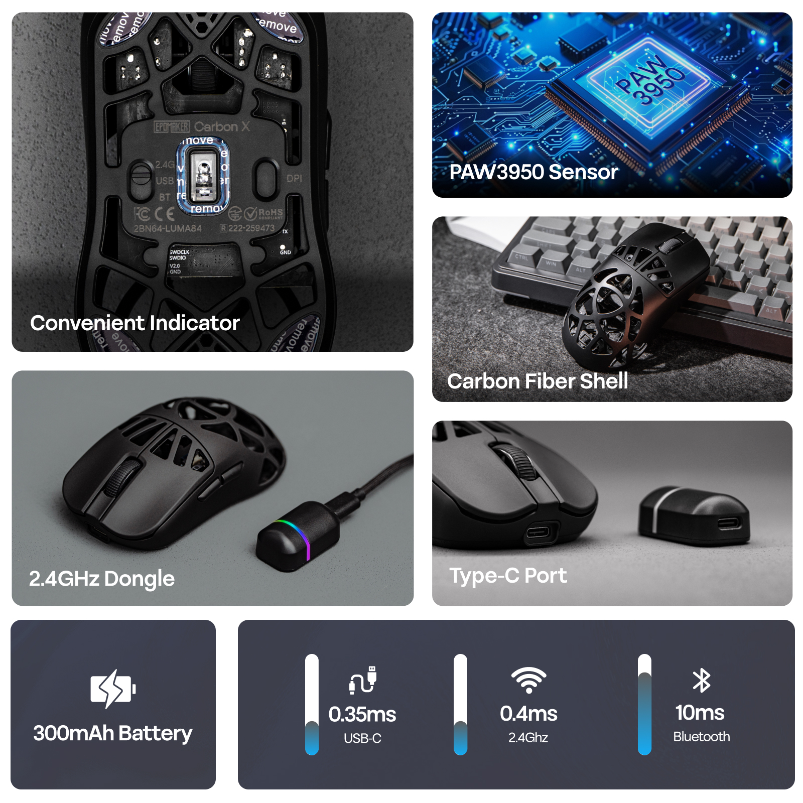 EPOMAKER Carbon X Wired/2.4G/BT Wireless Gaming Mouse