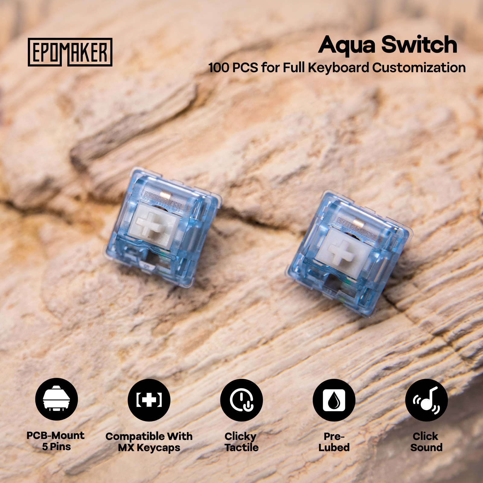 100-osaline EPOMAKER Aqua lülitite komplekt Clicky