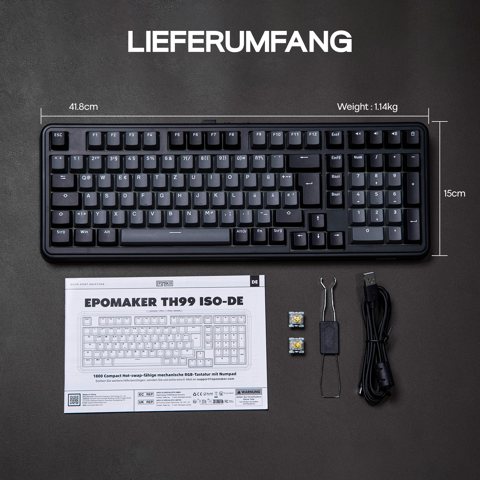 ISO-DE লেআউট EPOMAKER TH99 QWERTZ লেআউট ৯৬% ক্রিমি