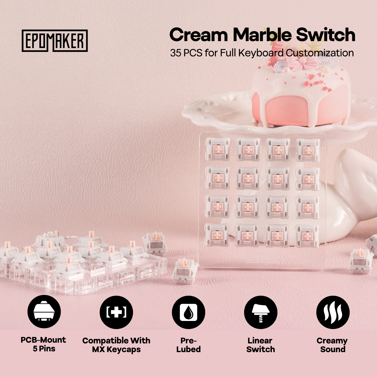 35 Pieces EPOMAKER Cream Marble Linear Switch Set 47gf