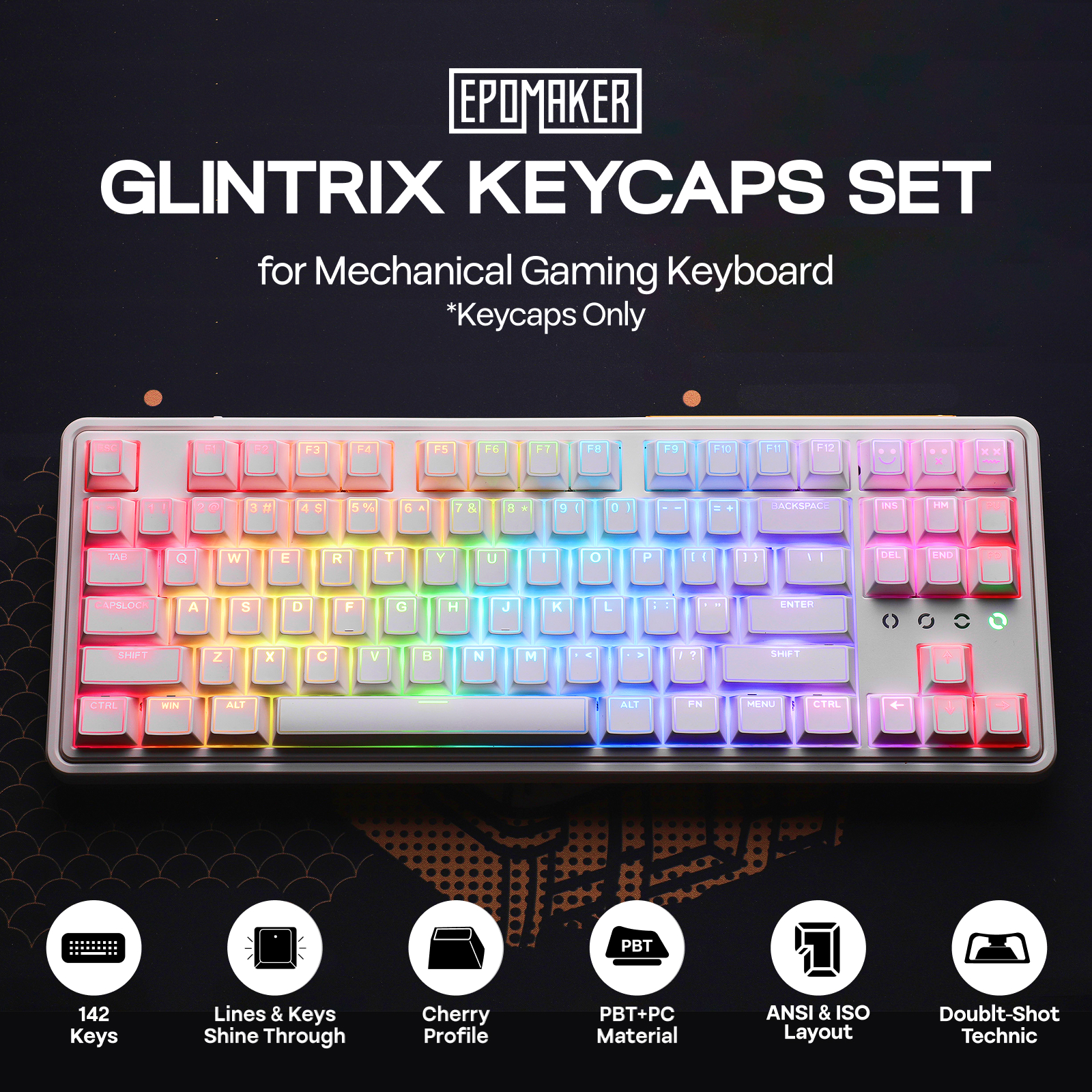 Set di tasti EPOMAKER Glintrix, 142 pezzi, profilo