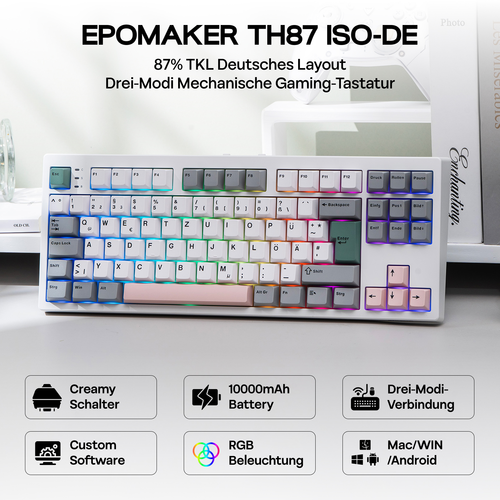 EPOMAKER TH87 ISO-DE টেনকিলেস TKL লেআউট