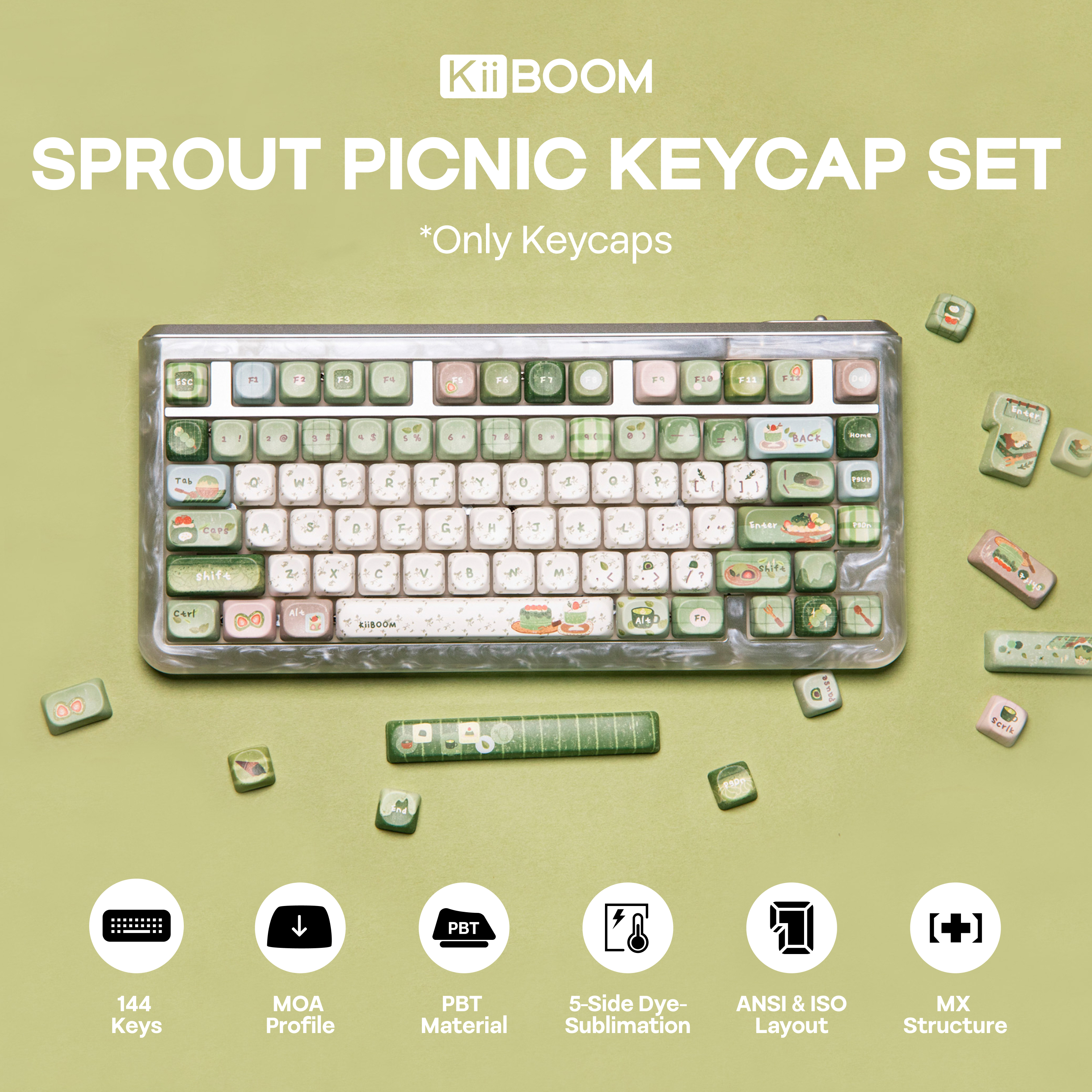 KiiBOOM Sprout Picnic Keycap Set 144 Keys MOA Profile