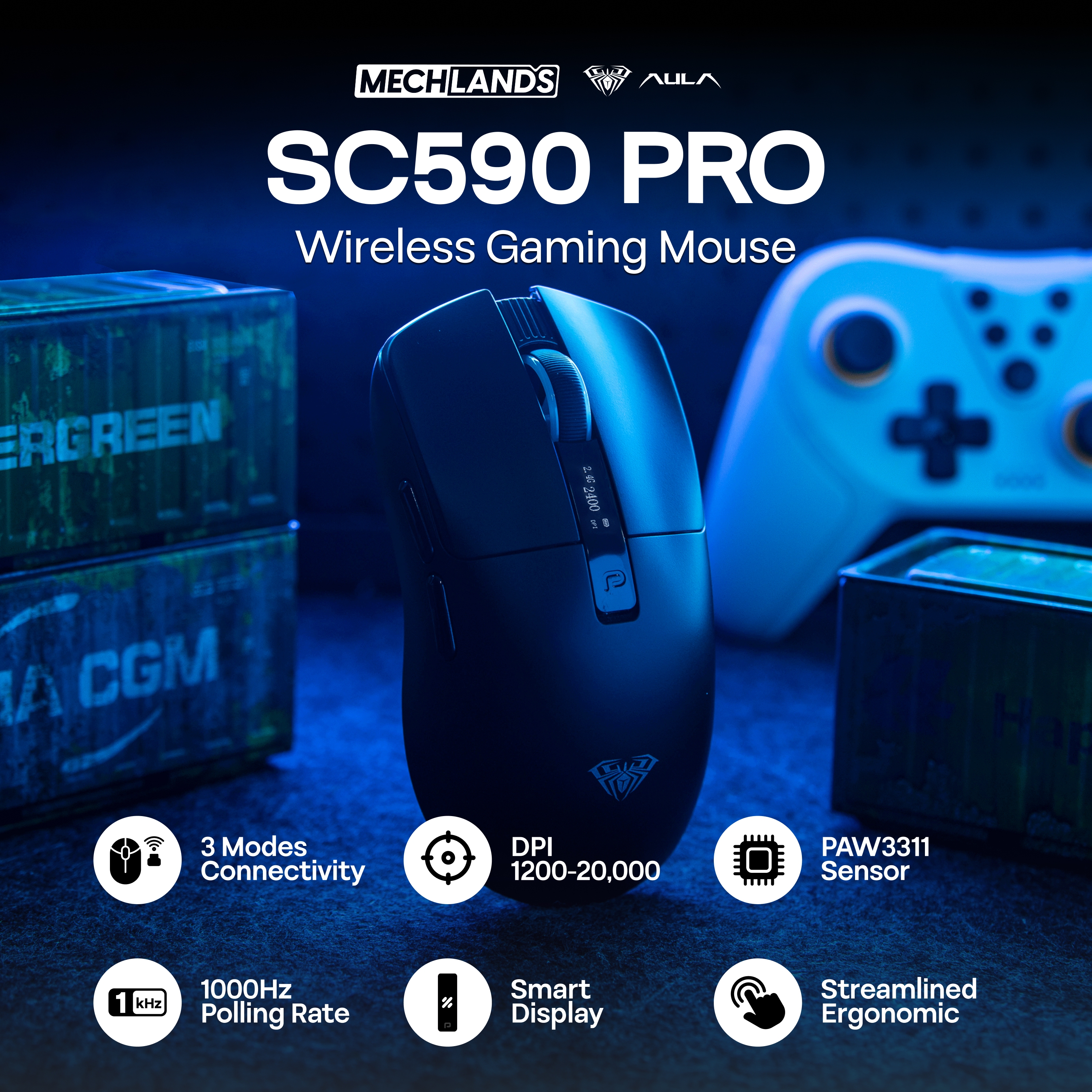AULA SC590 PRO 유선/블루투스/2.4GHz 무선 게이밍 마우스