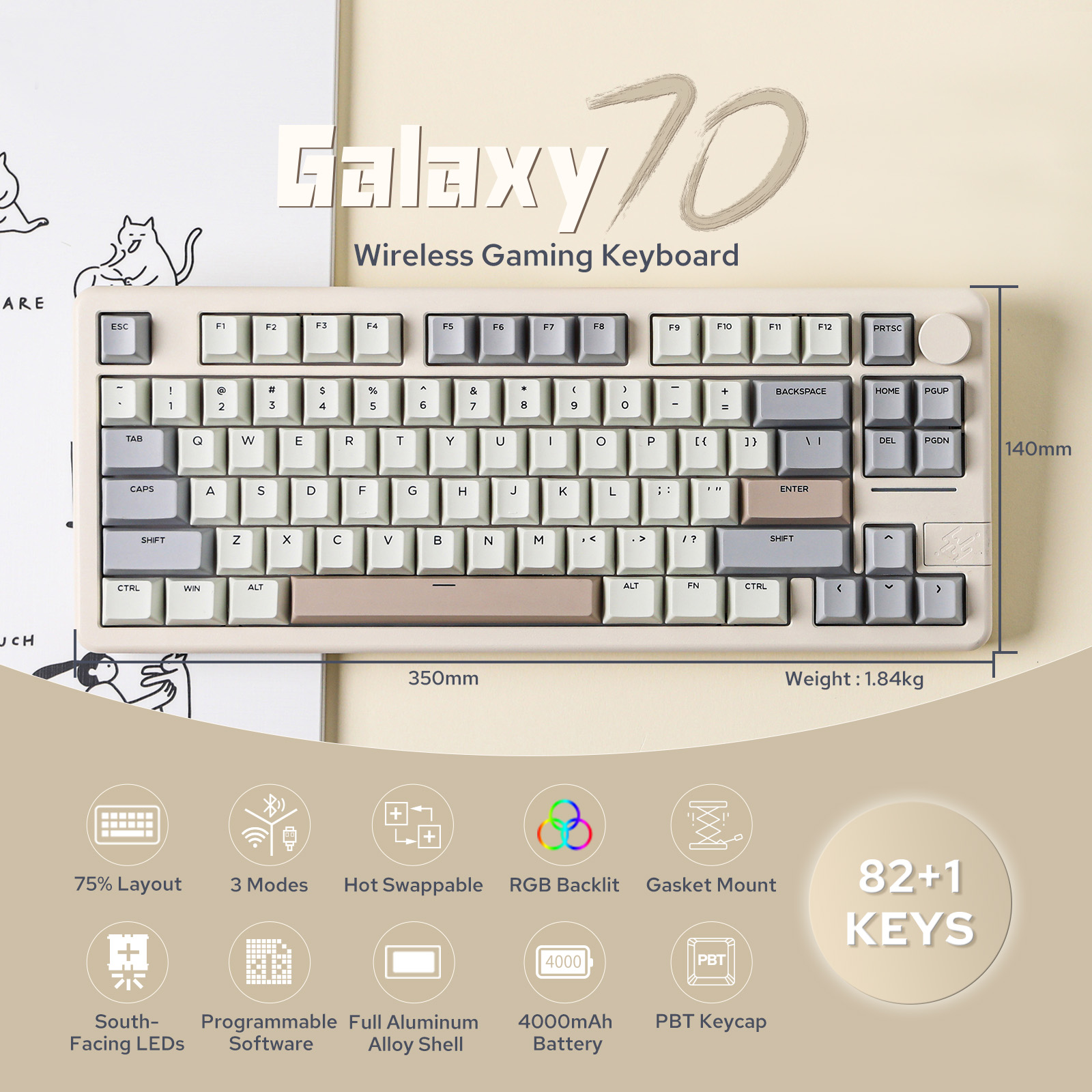 EPOMAKER Galaxy 70 75% rozloženie hliníkové tesnenie