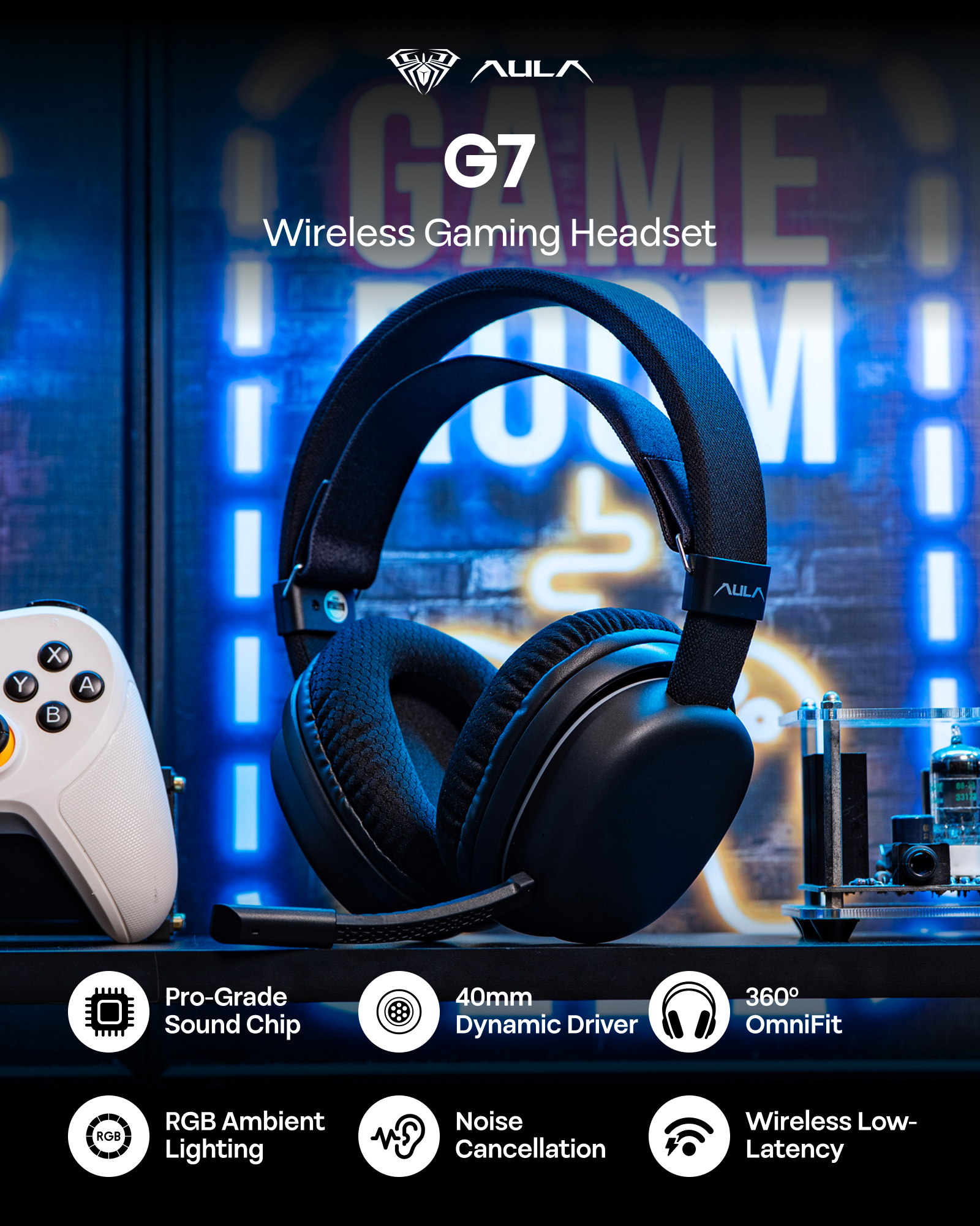 AULA G7 Wired/BT/2.4GHz Wireless Gaming Headphone