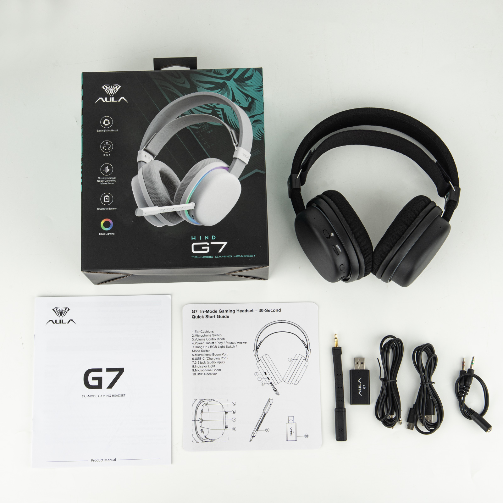 AULA G7 Wired/BT/2.4GHz Wireless Gaming Headphone